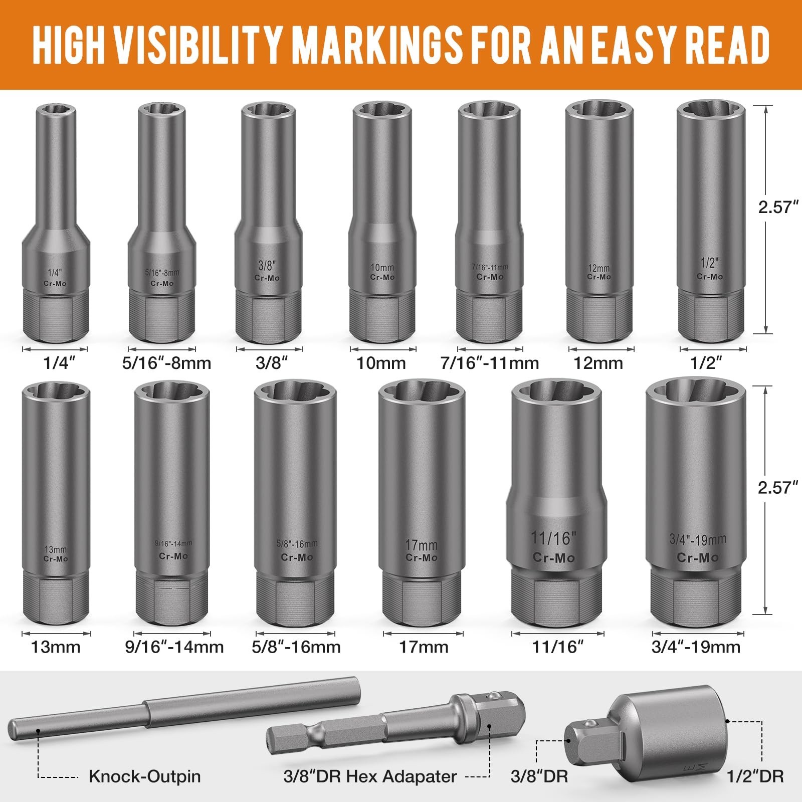 16PCS Deep Bolt Extractor Set – Impact Nut Remover for Stripped, Rusted, Broken