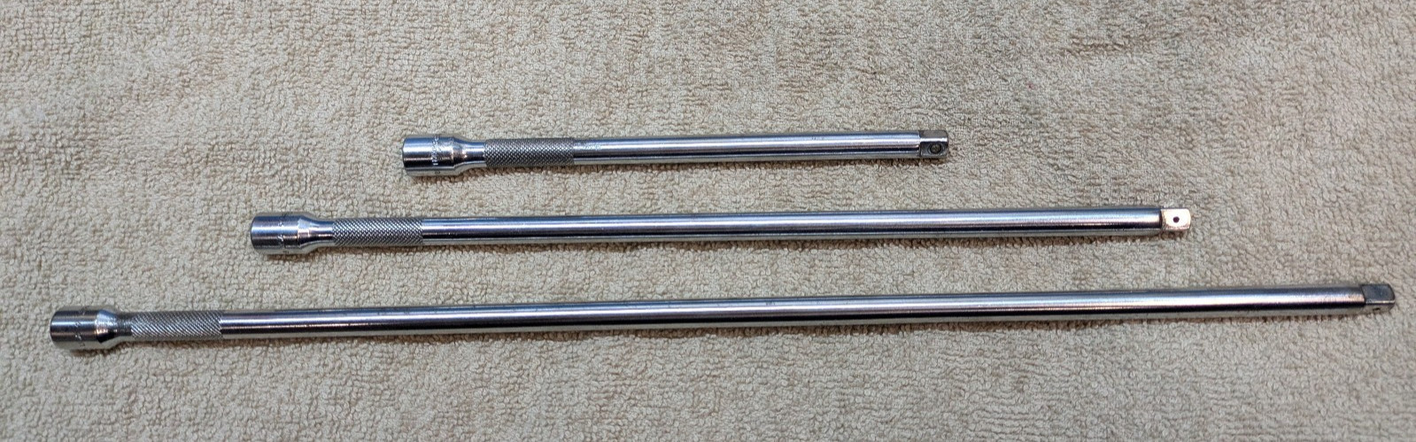 Three Snap-on 1/4″ Drive TMXK6 6″, TMXK100 10″ & TMXK140 14″ Knurled Extensions