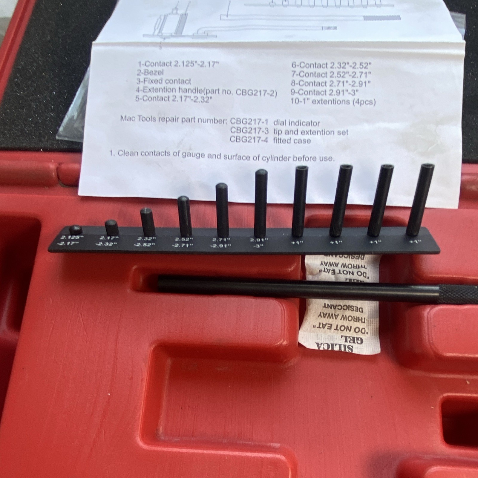 Mac Tools Cylinder Bore Gauge CBG217 with Case and Instructions Like New Cond