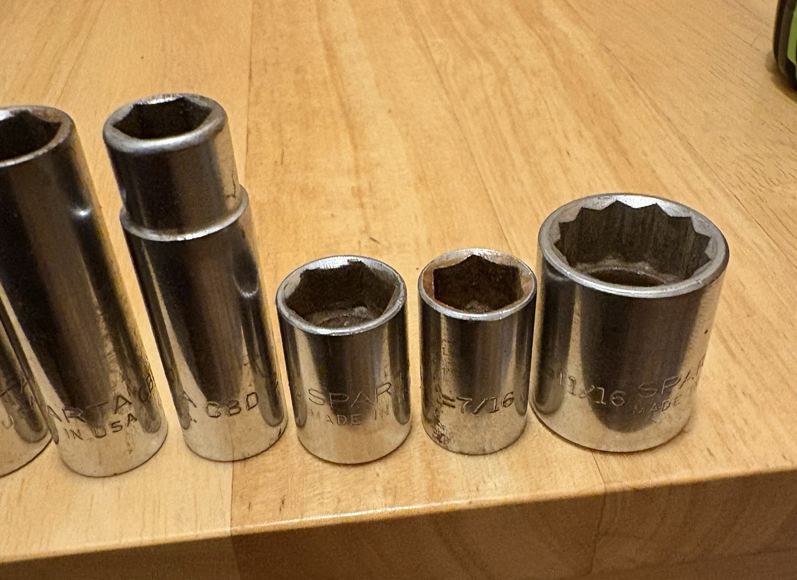 Lot of 8 Vintage Sparta USA SAE 3/8” Drive Deep 6 Point Socket Mixed