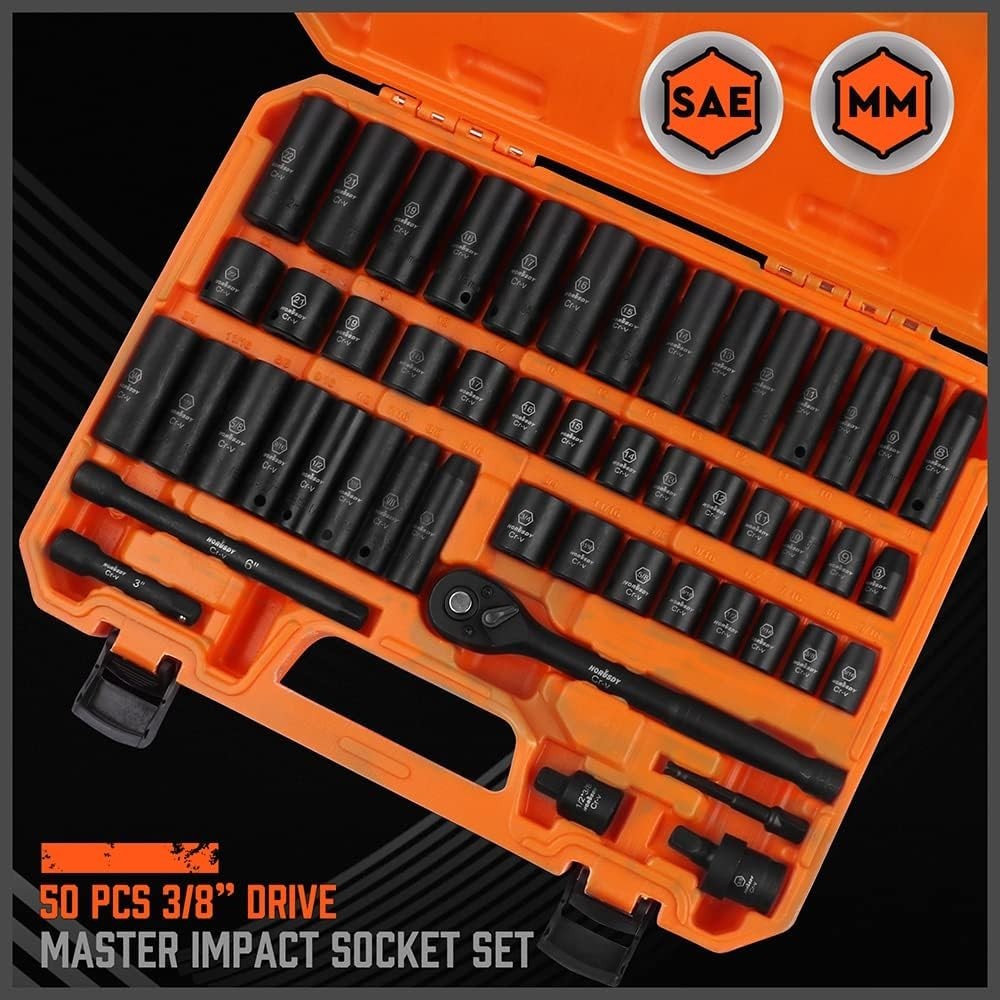 Standard & Metric 3/8″ Drive Socket Set – 50 Pieces, Corrosion-Resistant