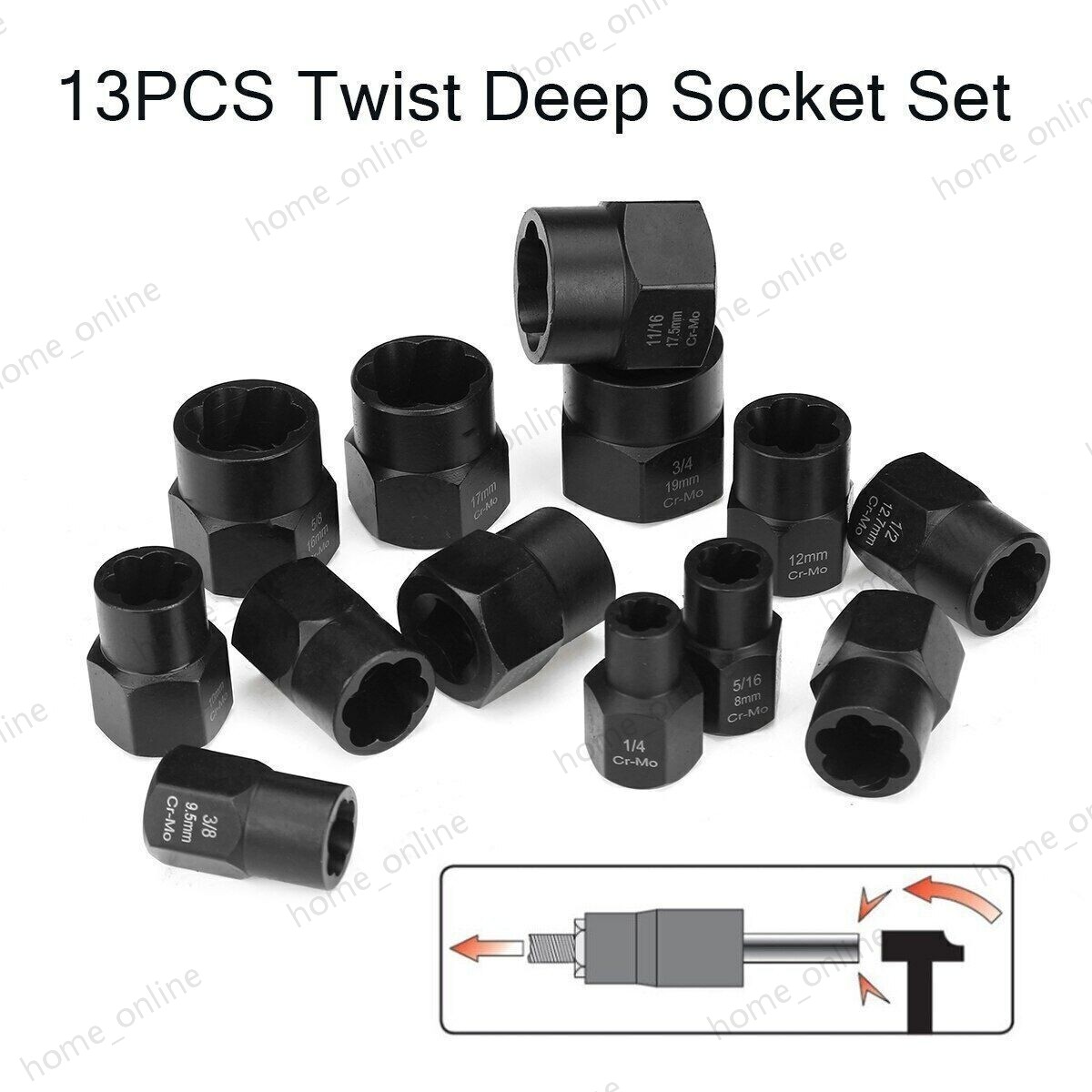 13pcs Bolt Extractor Damaged Lug Nut Remover Twist Socket Extractor Tool 8-19mm