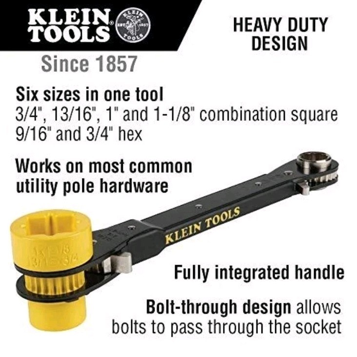 Klein Tools KT155HD Heavy-Duty 5-In-1 Lineman’s Ratcheting Wrench with Bolt