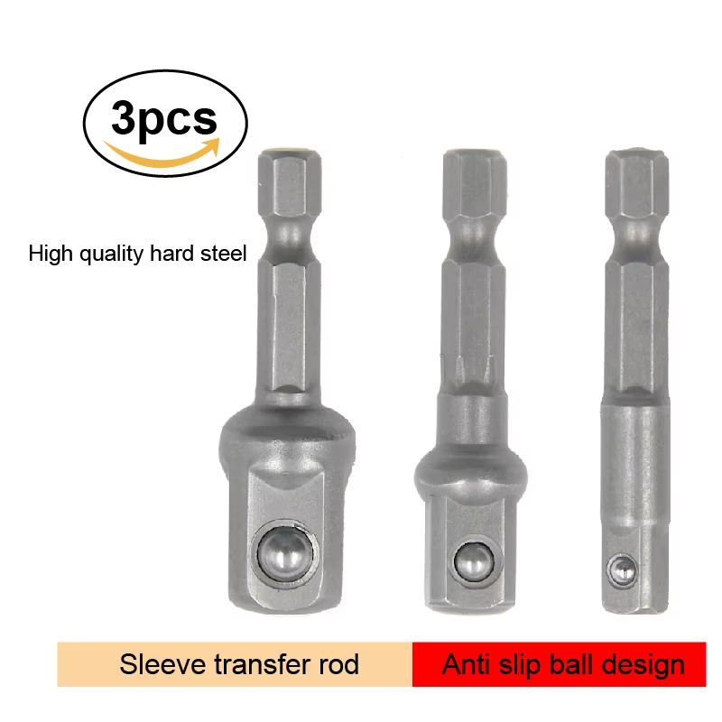 3PC 50mm HEX SHANK DRILL BIT TO 1/4 1/2 3/8 INCH SQUARE DRIVE SOCKET ADAPTOR SET