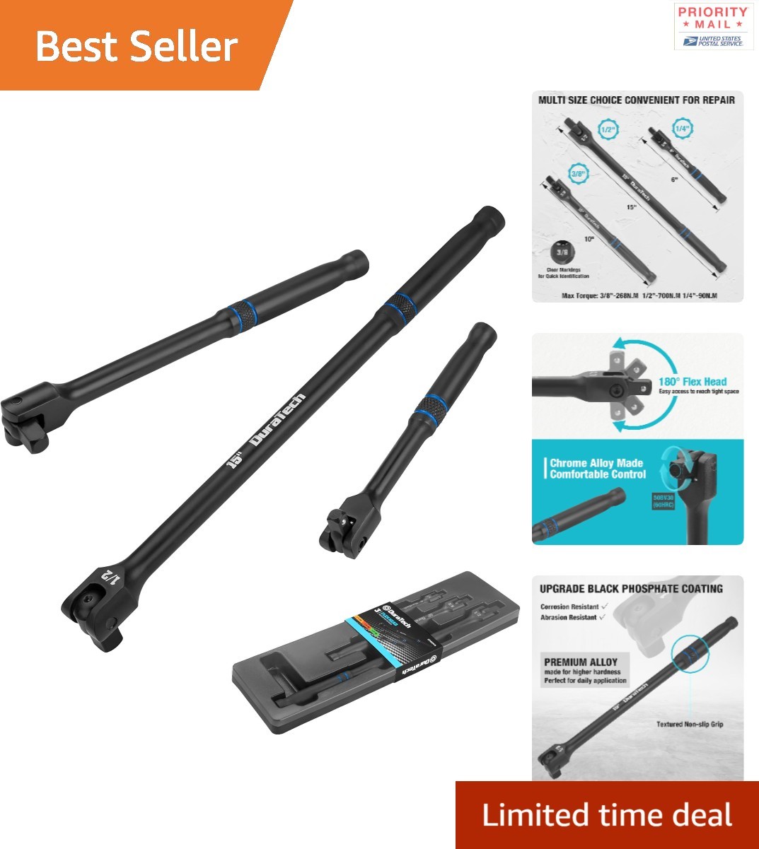 3PCS Breaker Bar Set 180 Degree Rotatable Head 15cm 25cm 38cm Length Alloy Steel