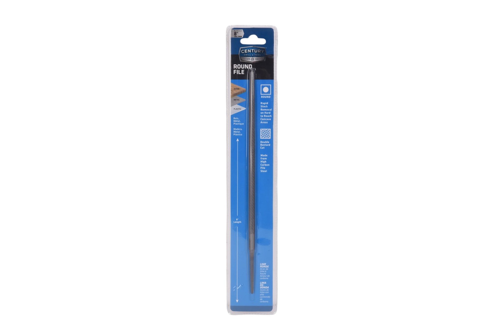 Century Drill & Tool 8″ Alloy Steel Round Bastard Hand File – Heavy-Duty Metal S