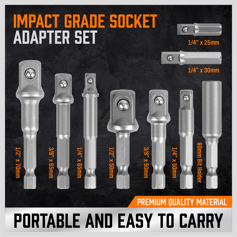 9Pcs Socket Adapter Drill Bits Set Hex Impact Driver Tools 1/4″ 3/8″ 1/2″ Shank