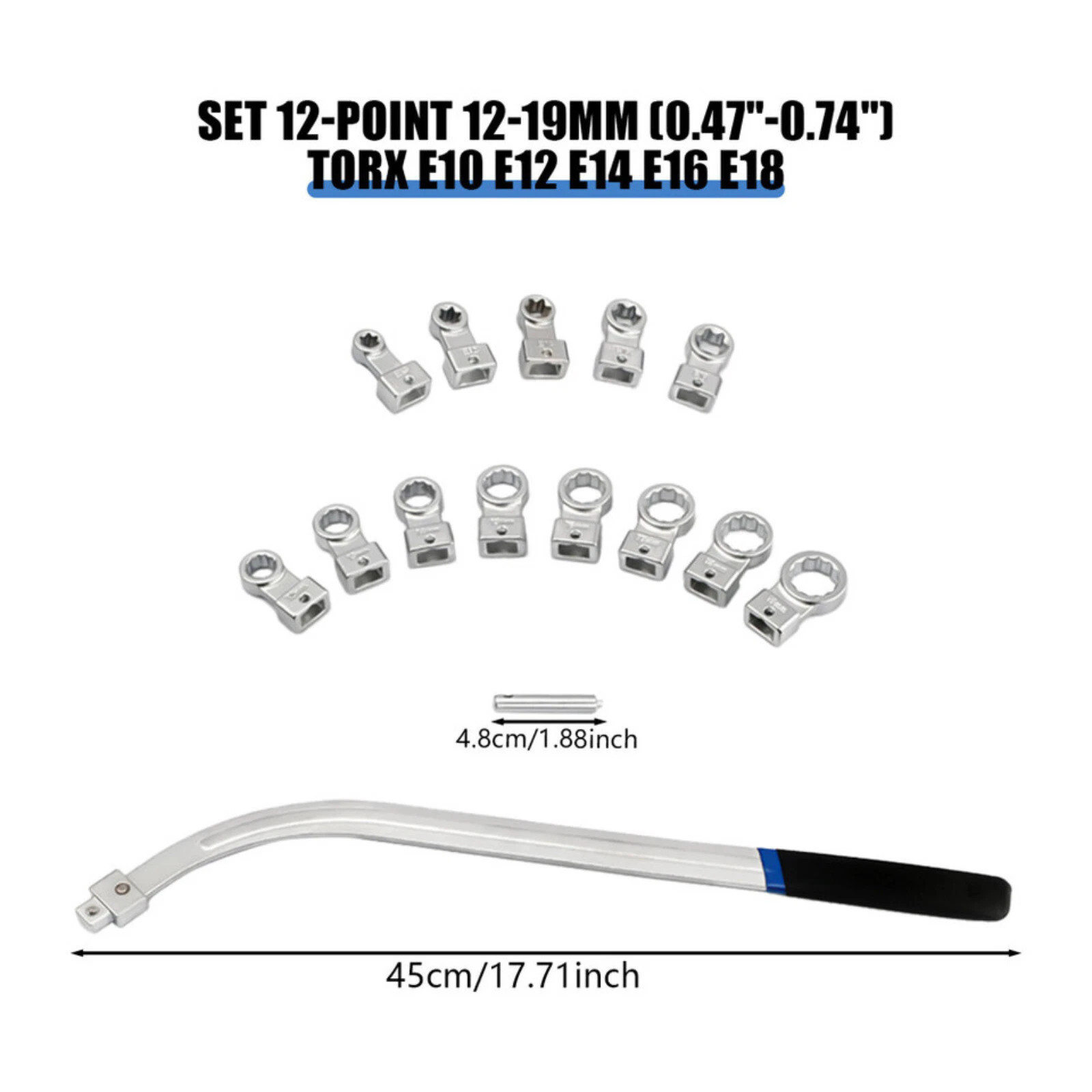 15PC Auxiliary Belt Tensioner Pulley Wrench 12-19mm Screw Removal Tool E10-18