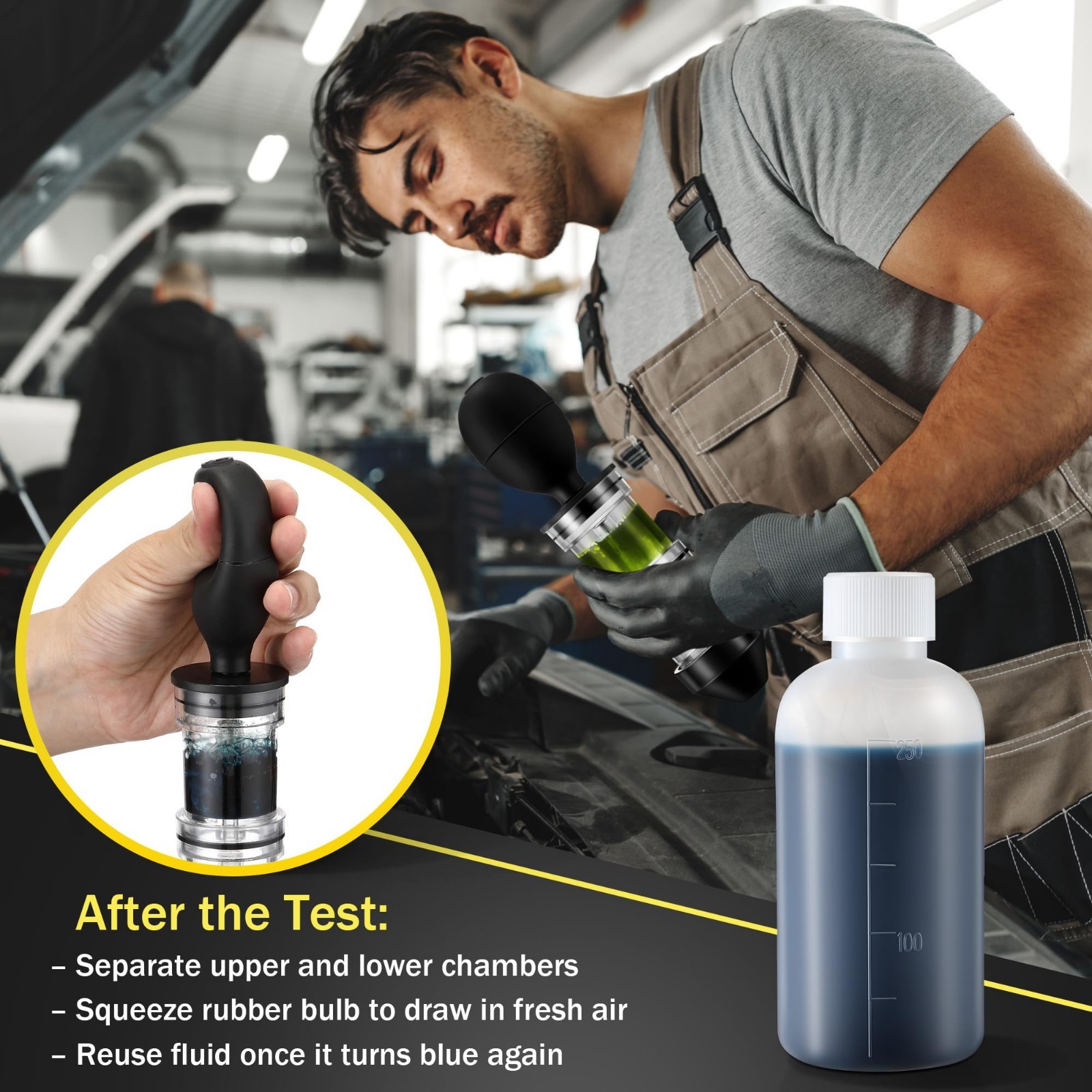 Head Gasket Tester Kit with 8.5oz Fluid & Universal Radiator Adapter – Dual-Cham