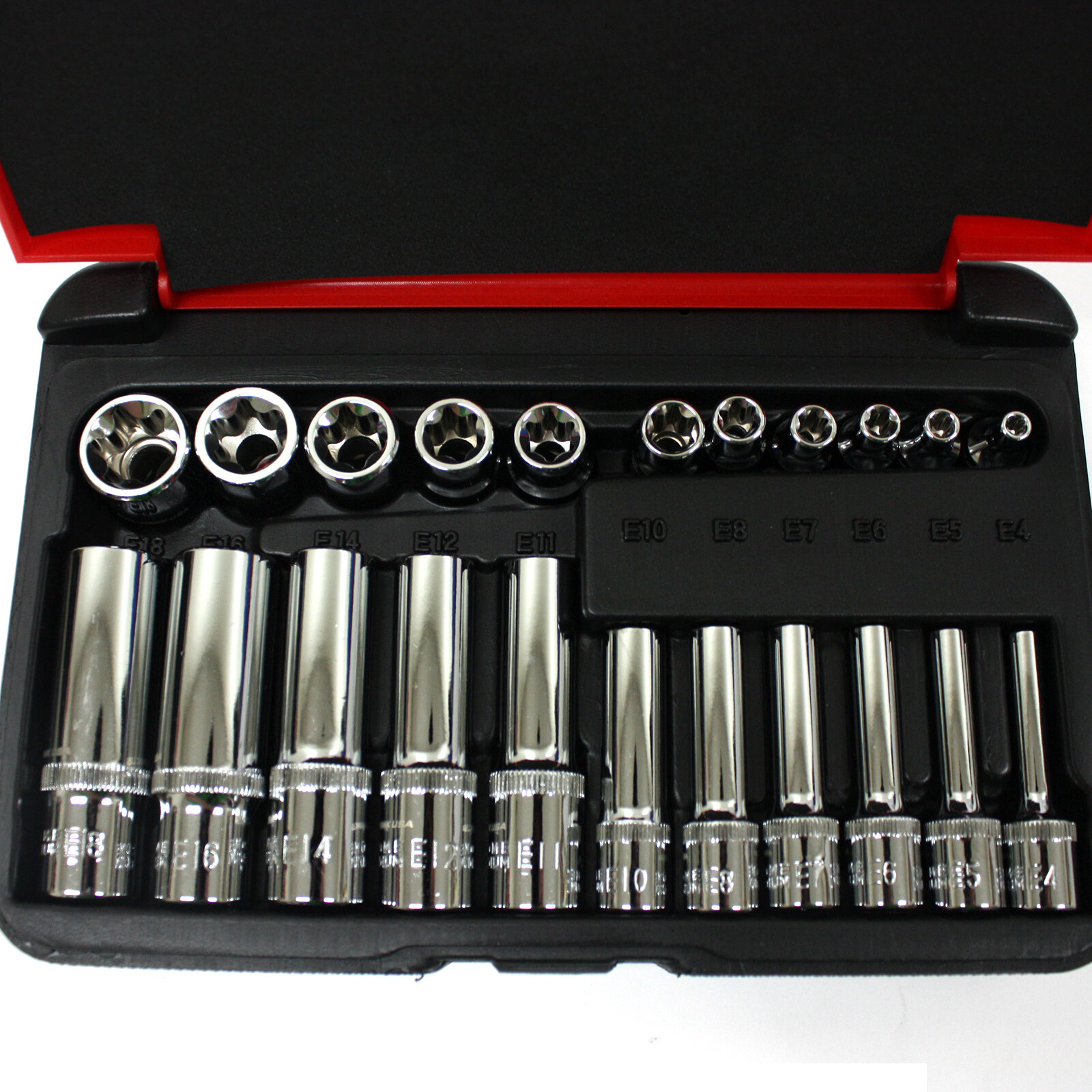 22 pc 1/4″ & 3/8″ Drive Female Torx Socket Set E4-E8 E10-E18 Deep & Shallow