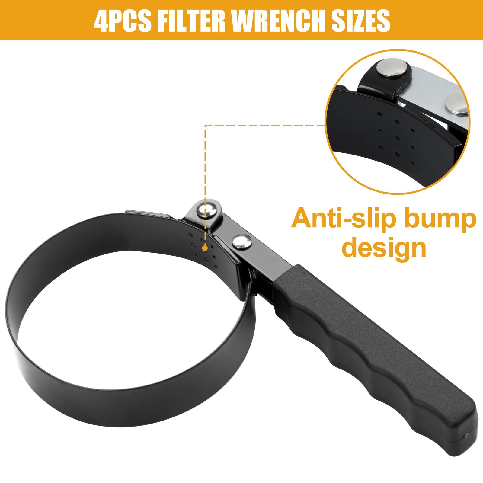 4 PCS Oil Filter Wrench Set Heavy Duty Swivel Remover Pliers 2.56-4.4 Inch