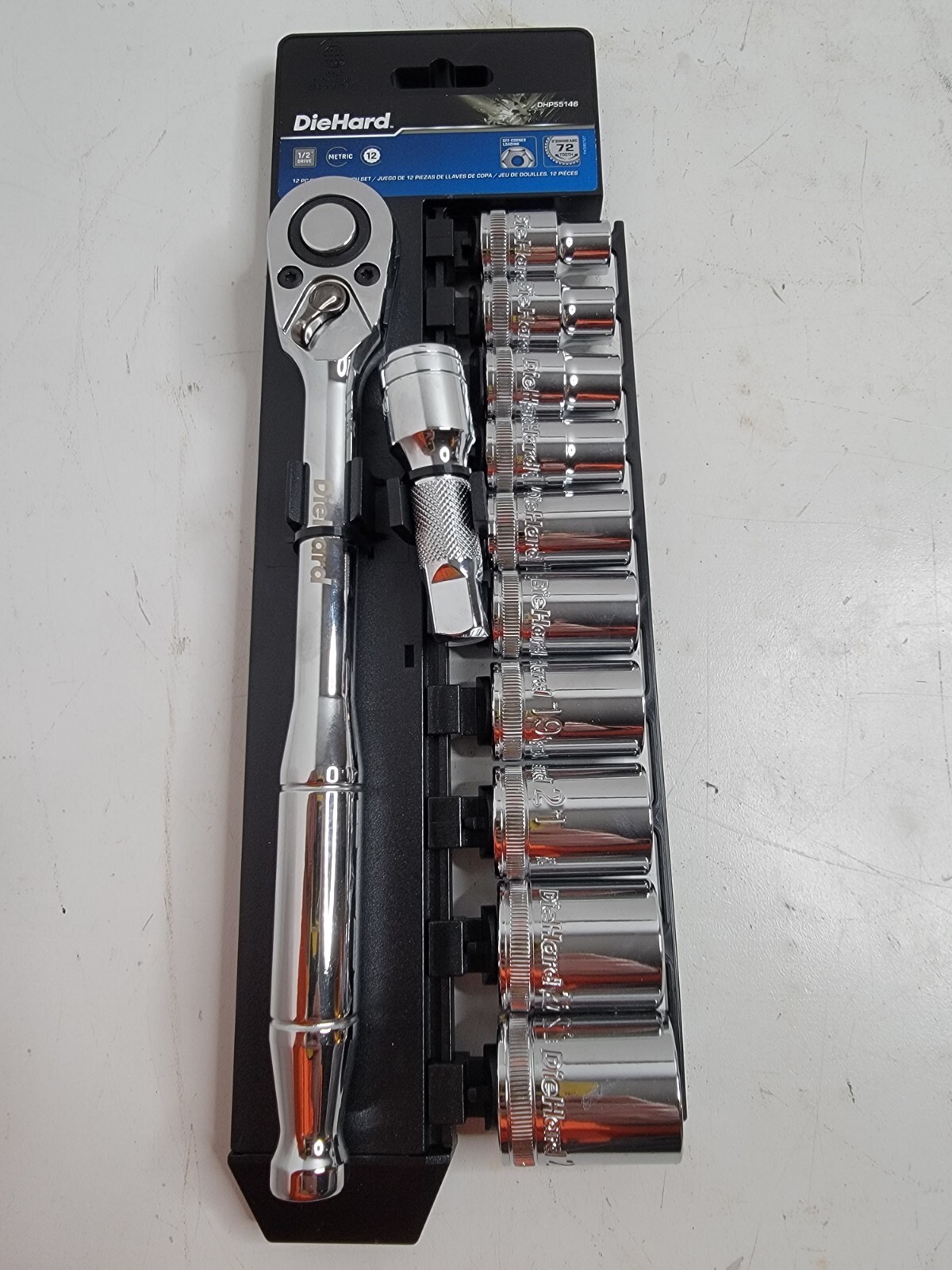 DieHard 1/2 Drive Socket Set Ratchet Extension Metric 12-Point Chrome DHP55146