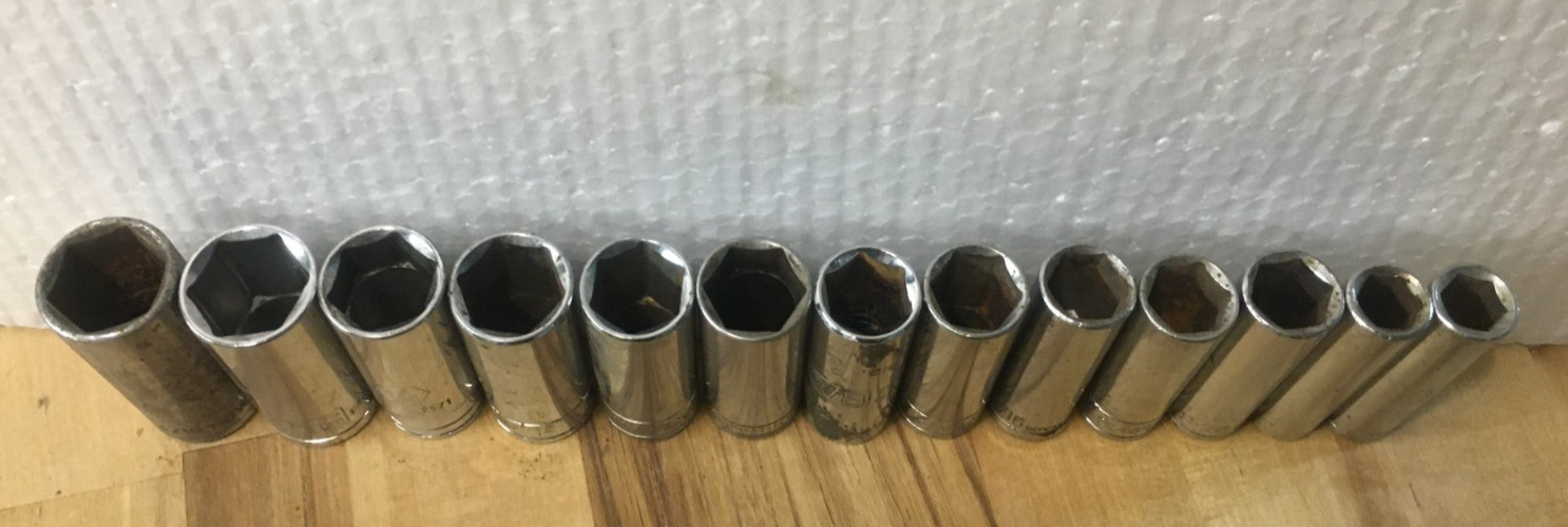Lot Of 13 Deep Sockets 3/8″ Drive Gear Wrench, Bench Top, Powerbuilt, Pittsburg