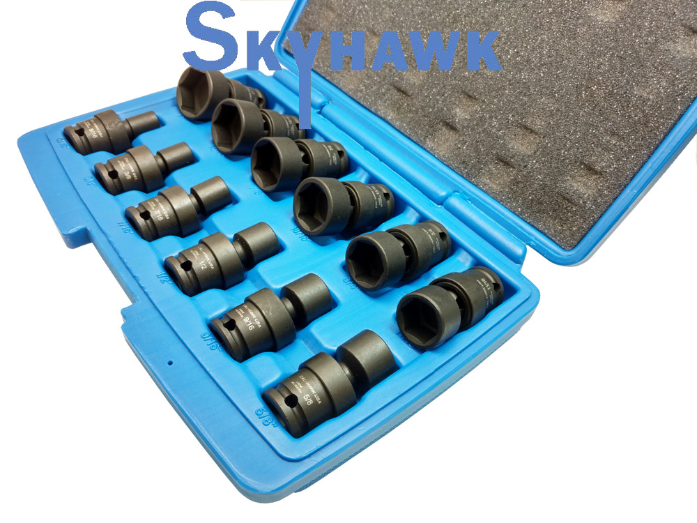 12-pc SAE 3/8″-dr UNIVERSAL SWIVEL SHALLOW IMPACT SOCKET SET