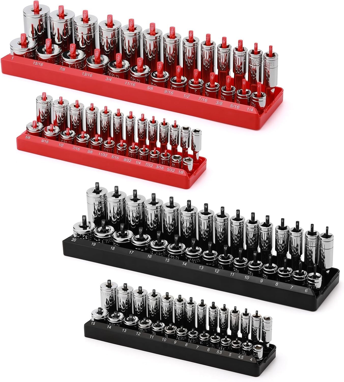 1/4-Inch & 3/8-Inch Drive Socket Organizer Trays, 4-Piece SAE and Metric Sock…