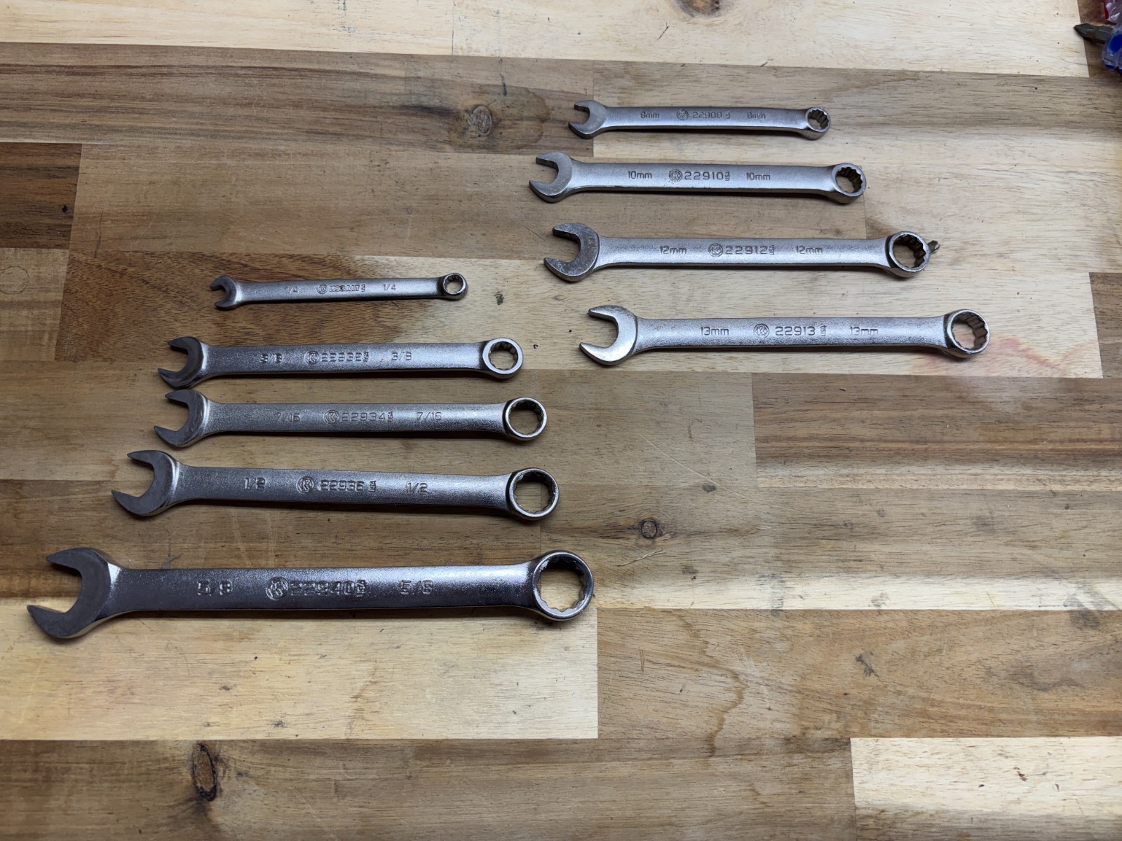 9 Kobalt USA Mixed SAE METRIC Wrenches 1/4, 3/8, 7/16, 1/2, 5/8, 8mm, 10, 12, 13