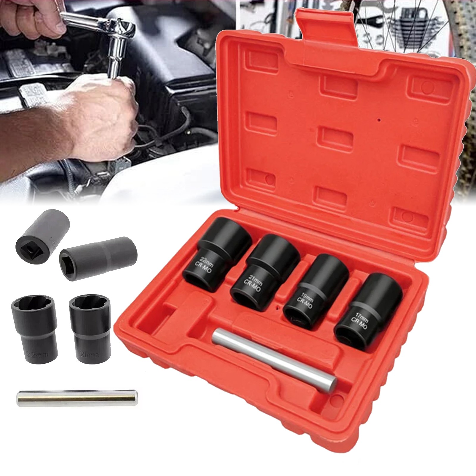 5pc Wheel Lock Removal Kit, Locking Lug Nut Removal Tool – 17MM,19MM, 21MM, 22MM