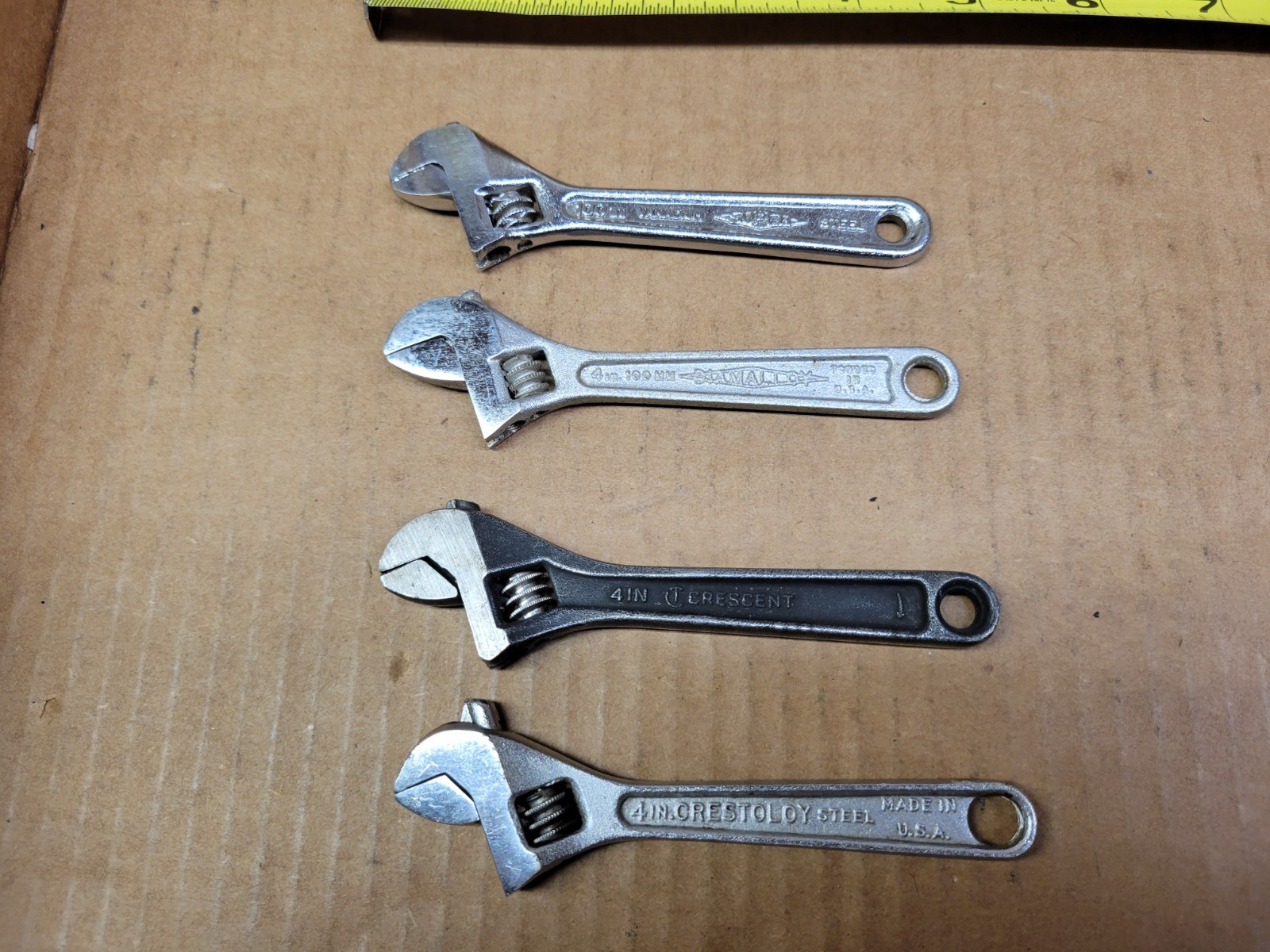 4-Piece 4″ Adjustable Wrench Lot Diamond Crestology Crescent Vanadium Super