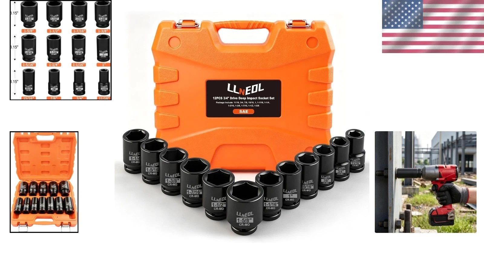 Complete 3/4″ Drive Impact Socket Set: 12-Pcs for Heavy Equipment Maintenance
