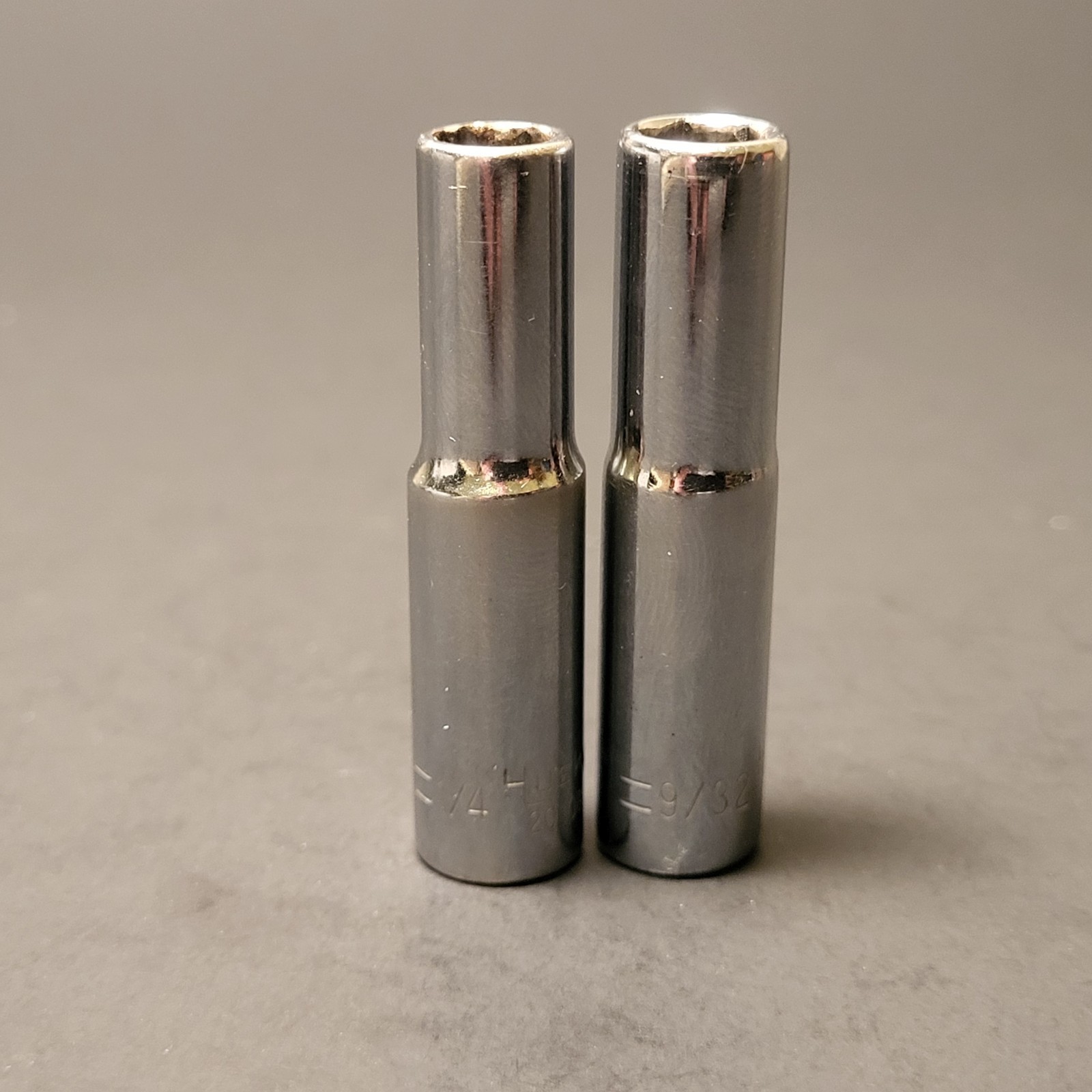 Husky USA 2 piece deep sockets 1/4” drive 6 point 9/32” & 1/4” 20109 20108