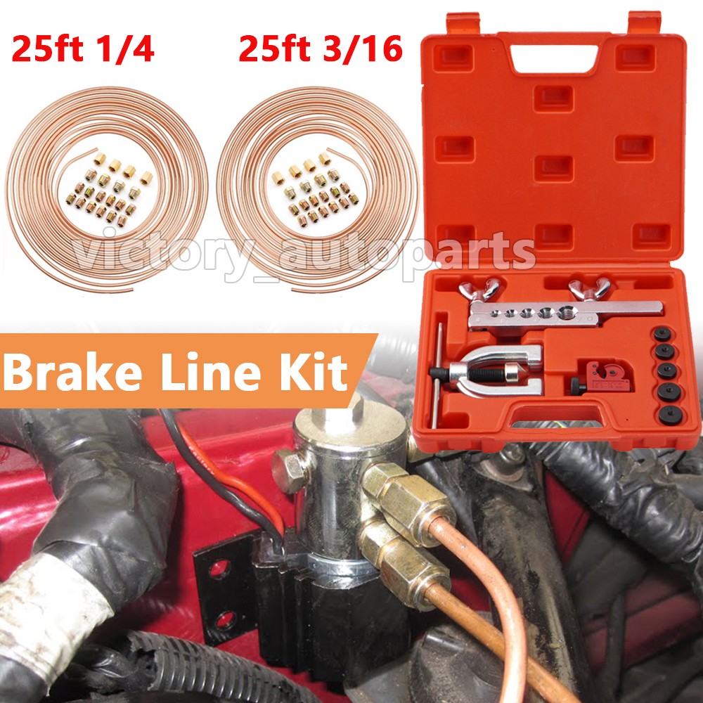 Racewill 25ft 3/16 + 1/4 Copper Coated Brake Line & Double & Single Flaring Tool