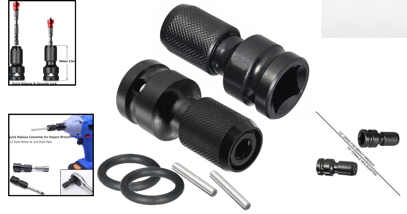 Quick Release 1/2-Inch to 1/4-Inch Hex Socket Adapter – Durable Metal Converter