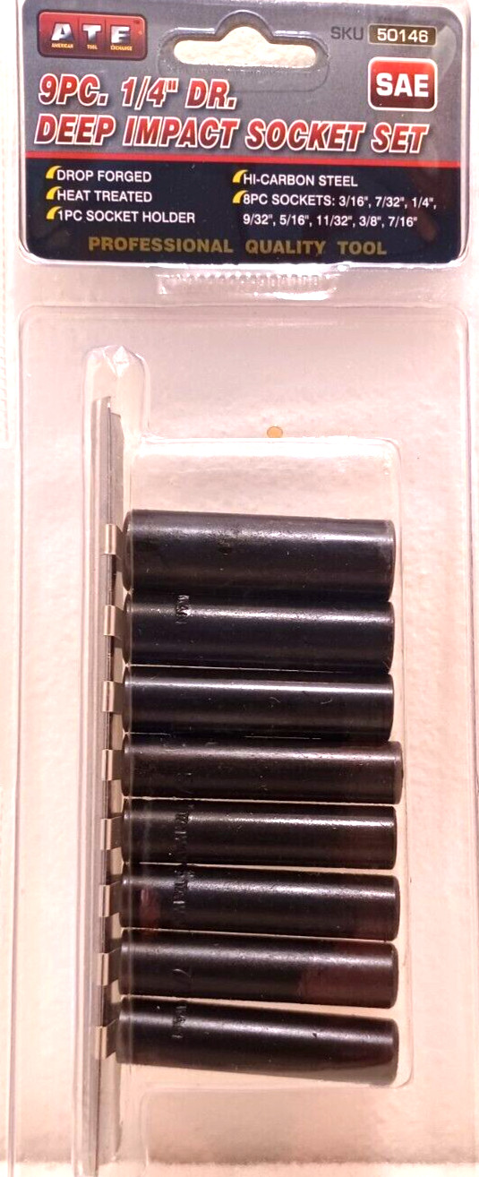 9 PC. 1/4″ INCH DRIVE IMPACT DEEP WELL SOCKET SET SAE WITH SOCKET HOLDER