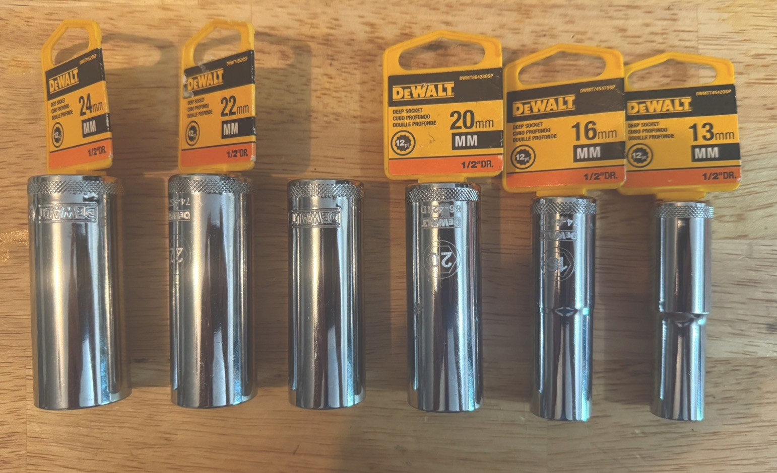 Dewalt 1/2” drive 12 point Sockets – 6 total NEW metric Deep