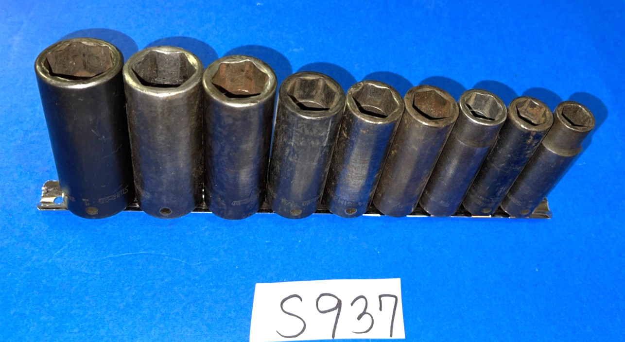 SNAP-ON TOOLS 9 PIECE 1/2 DRIVE SAE. DEEP IMPACT SOCKET SET 309SIMYA