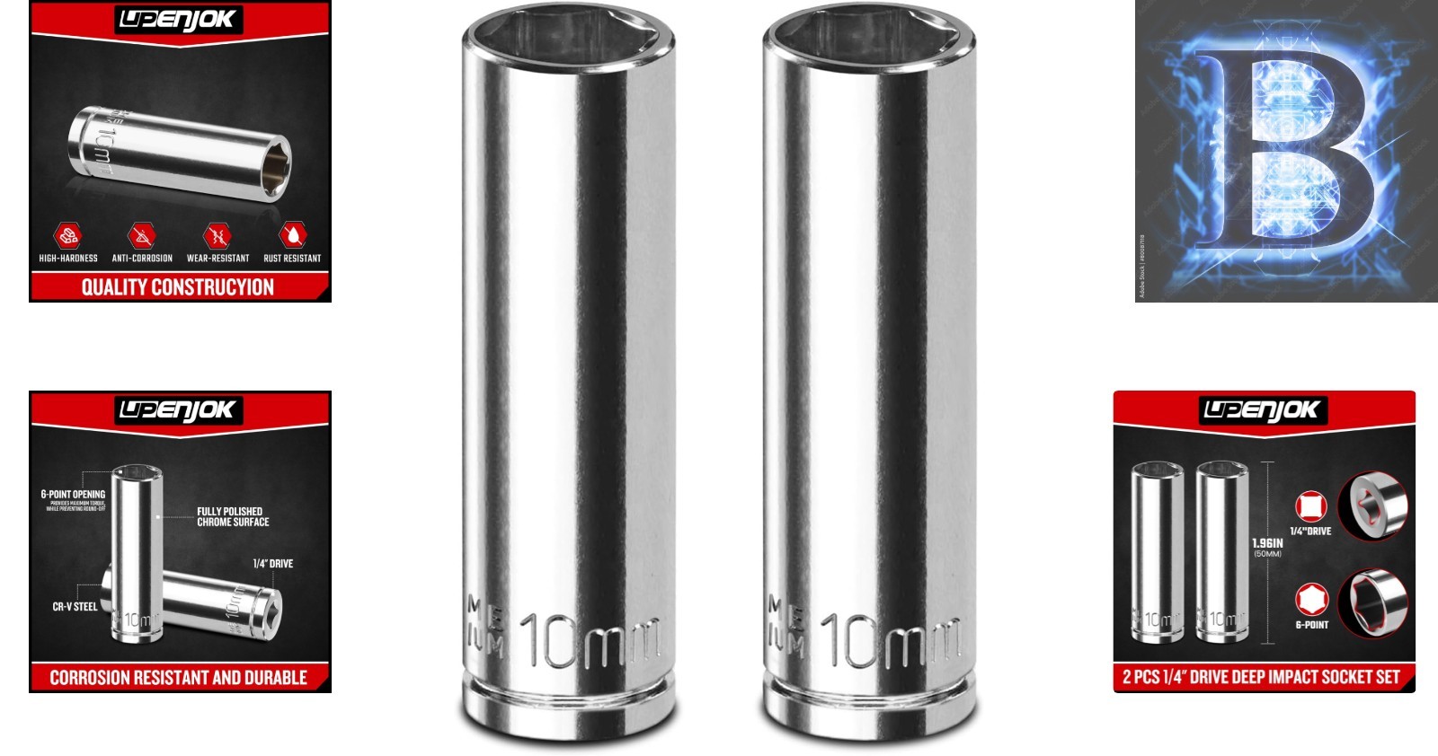 High-Torque 10mm Deep Socket Set – 2PCS 1/4″ Drive in Corrosion-Resistant Steel