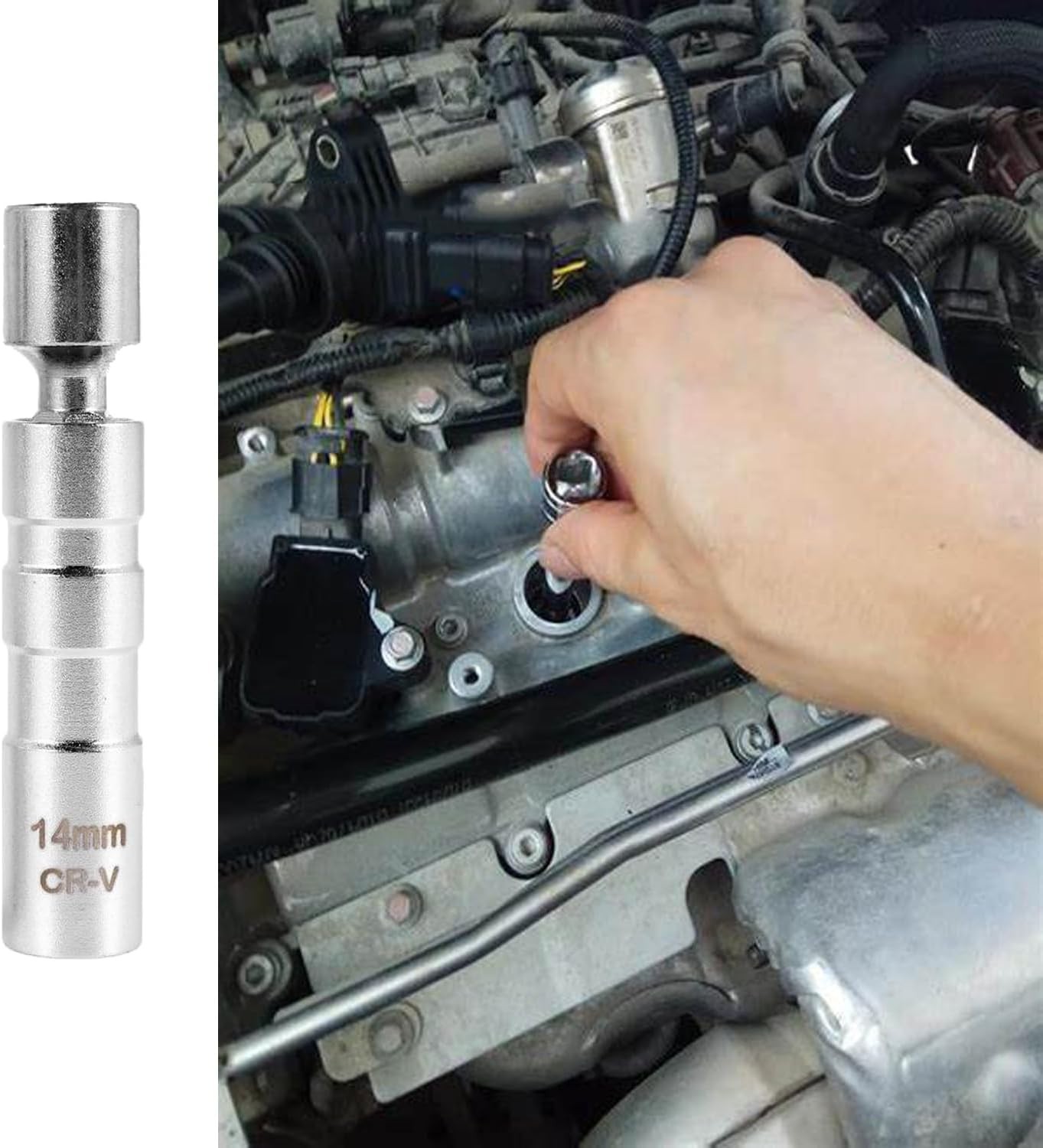 14mm&16mm Magnetic Swivel Spark Plug Sockets, Thin Wall 3/8 Inch Drive 12-Poi…