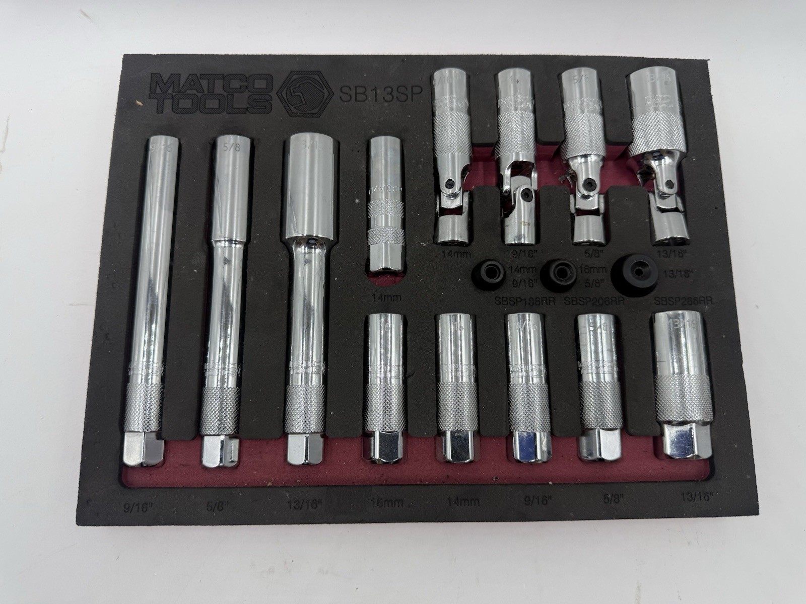 Matco SB13SP 13 Piece 3/8″ Drive 6 Point Spark Plug Socket Set W/ Foam Tray