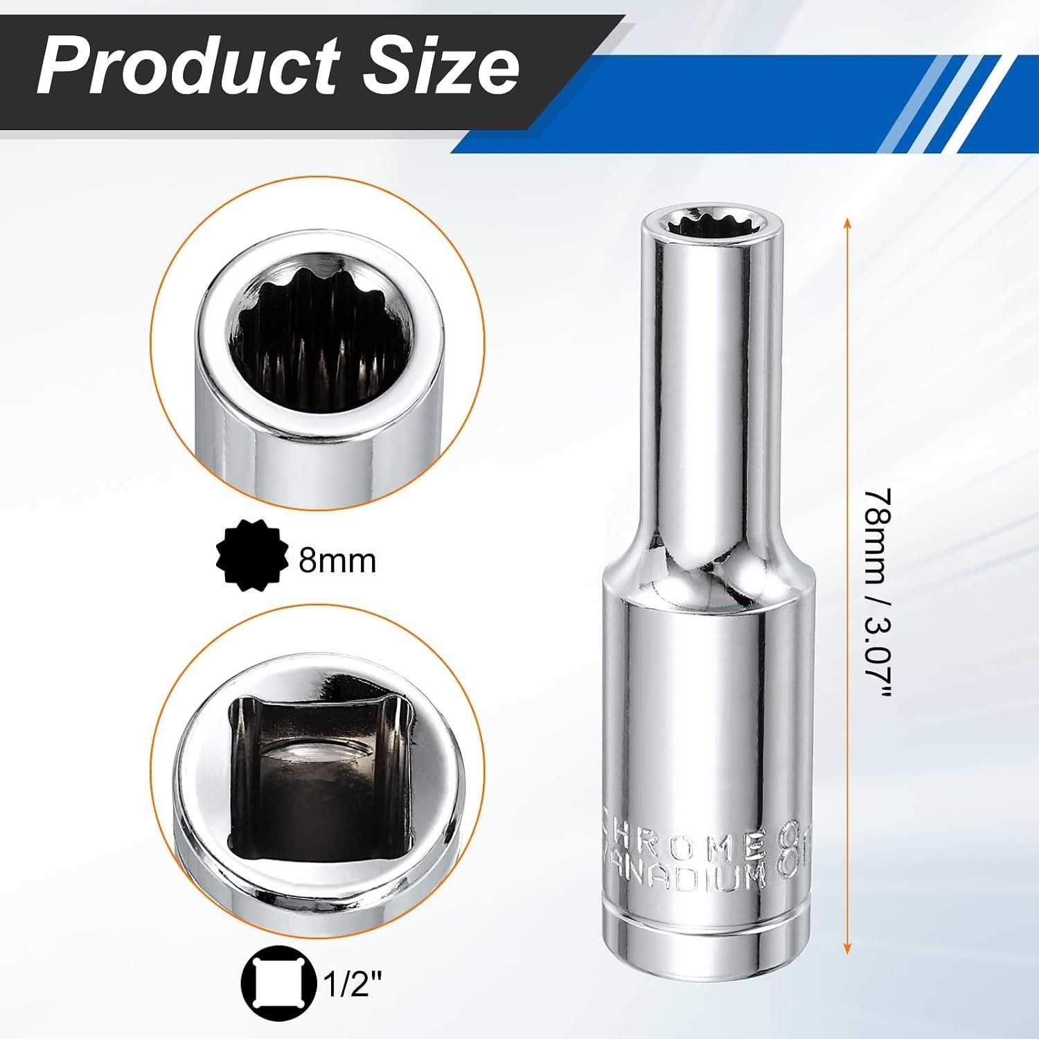 2pcs 12 Points Socket 1/2″ Drive 8mm Metric Deep Impact Socket Cr-V Steel Chr…