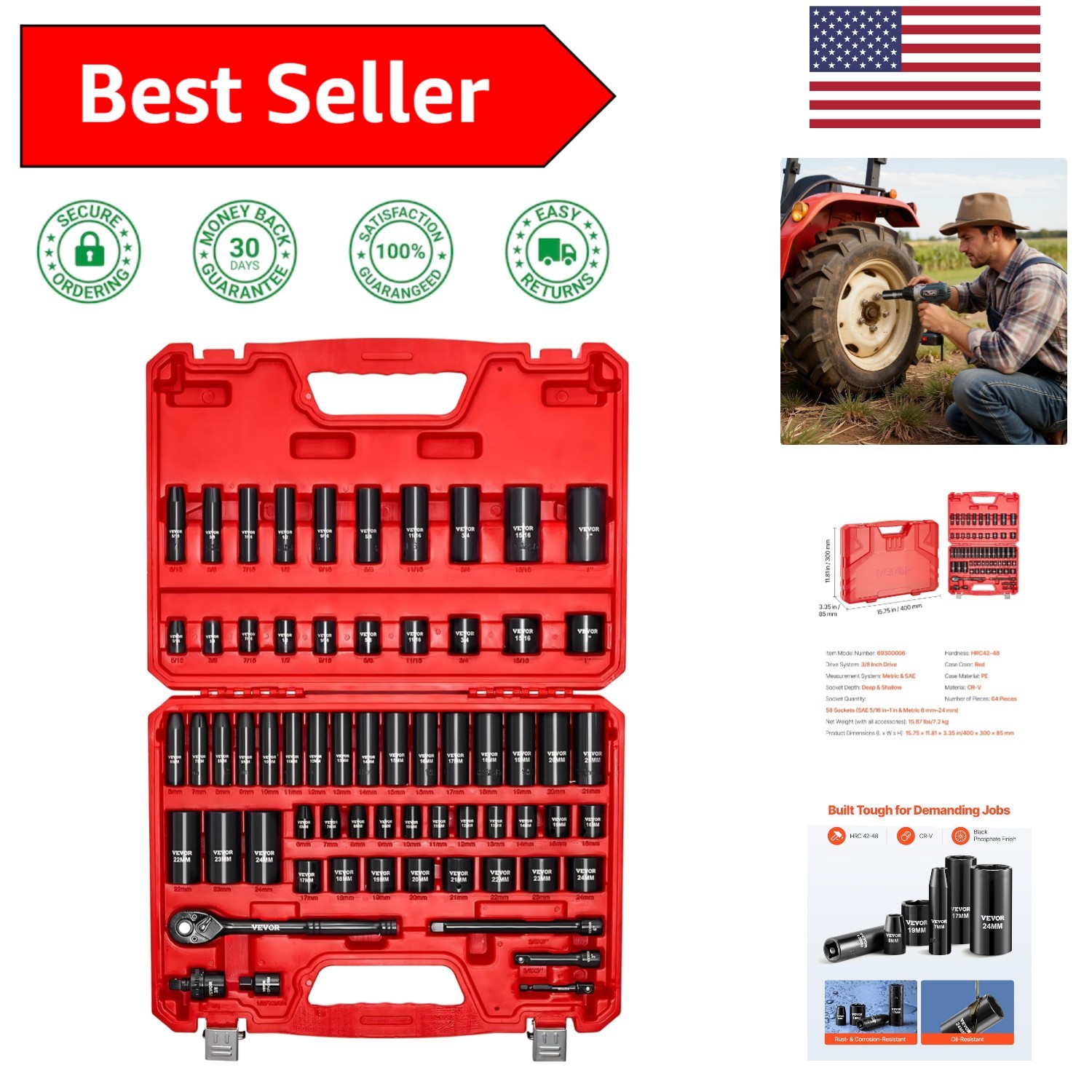 All-in-One 64-Piece CR-V Impact Socket Set with Extensions & Adapters