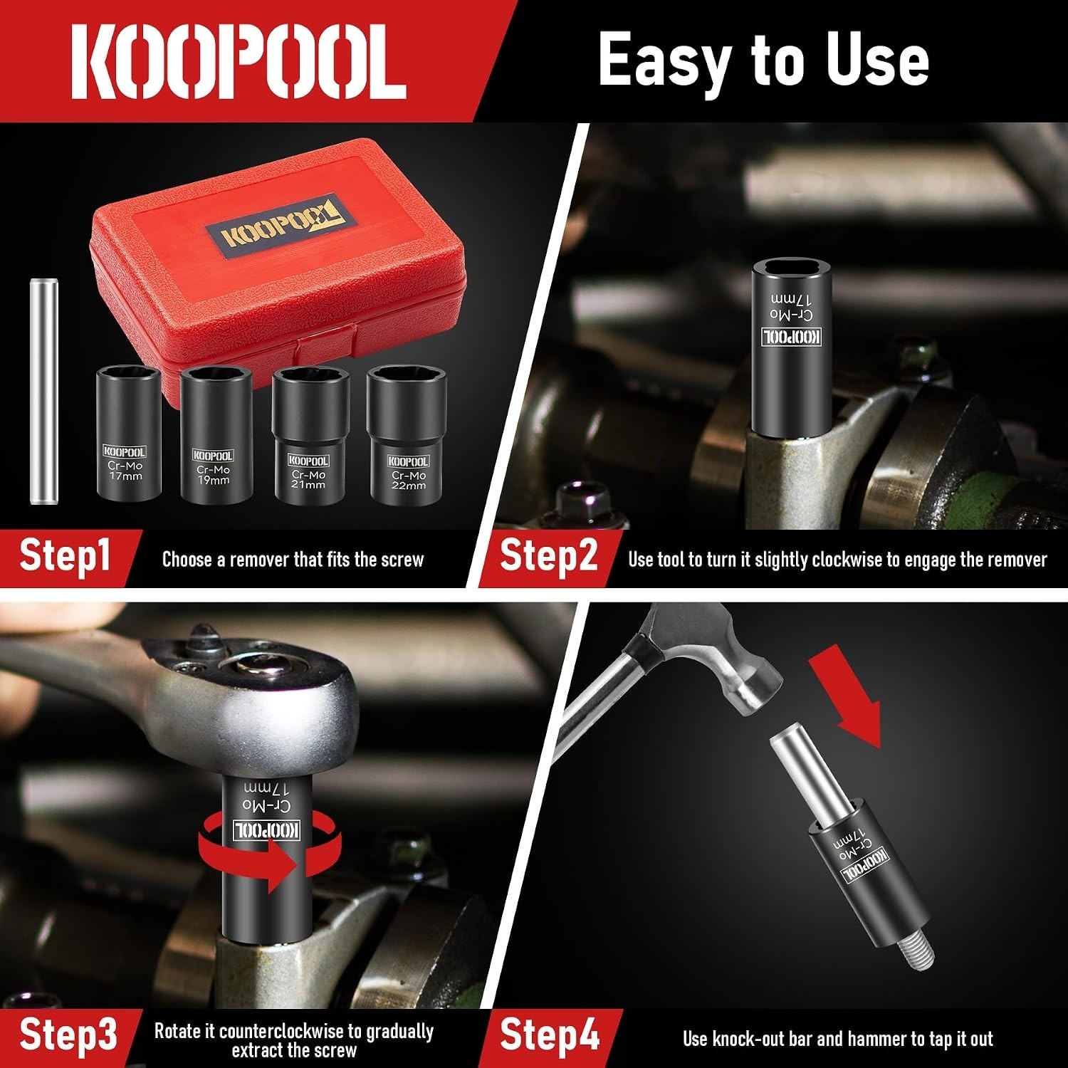 Rust-Resistant 5-Piece Lug Nut Removal Set – Efficient 17-22mm Automotive Tool