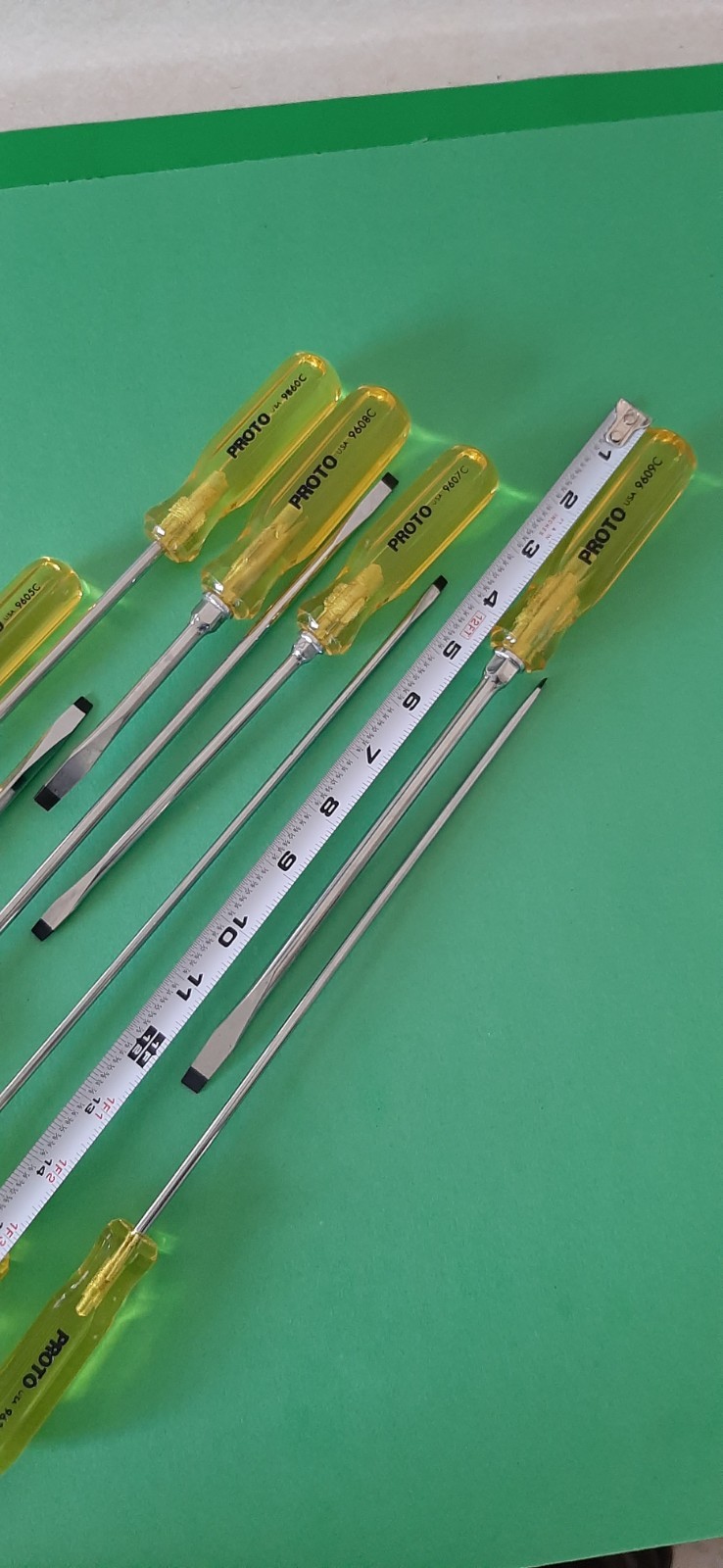 NOS NEW PROTO USA 10 Piece Clear Yellow Handle Screwdriver Set Flat Tip Slotted