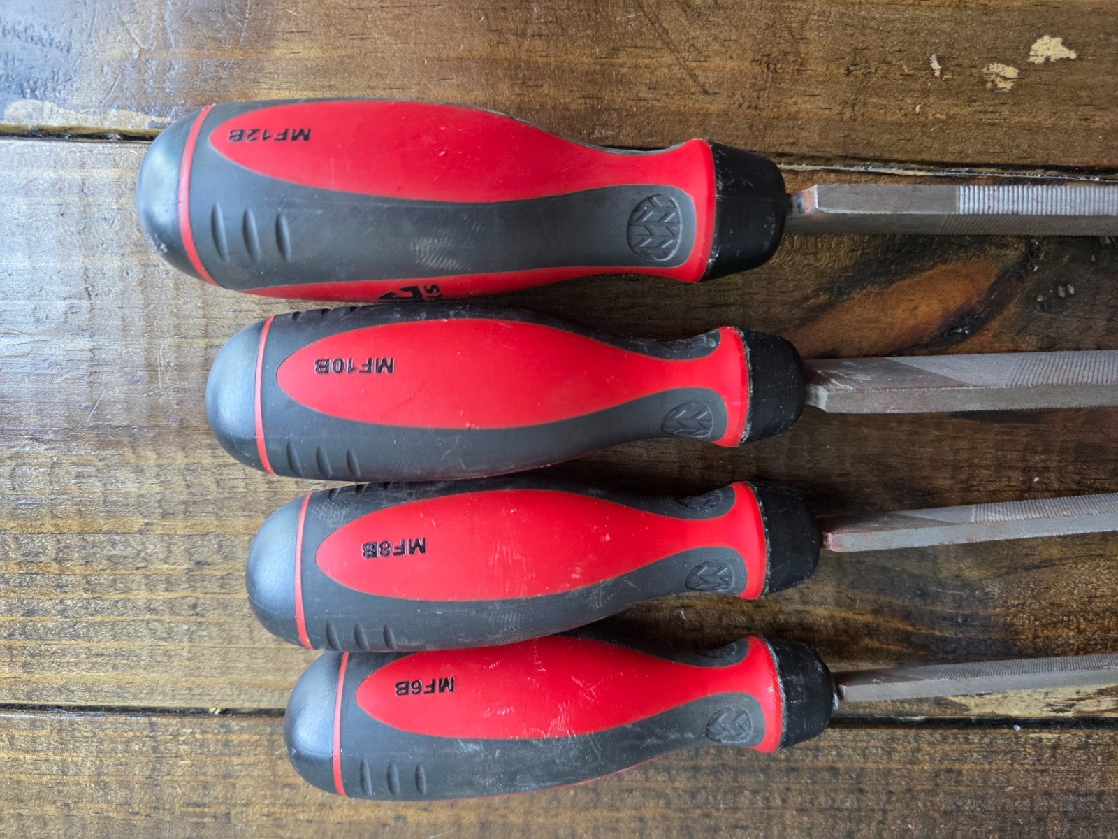 MAC Tools USA 4-Piece 6 8 10 12 Inch Red Handle File Set MF12B MF10B MF8B MF6B