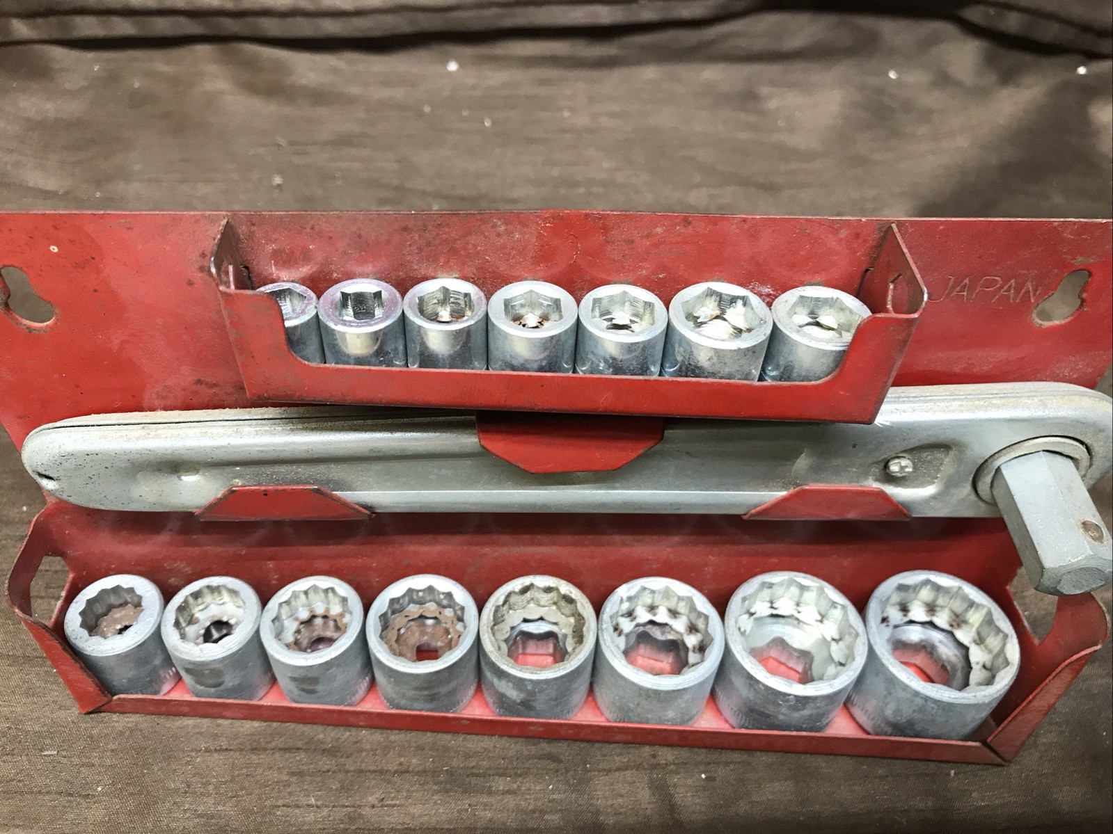 Hex Ratchet Wrench and Socket Set with Wallmount – Made in Japan – Complete