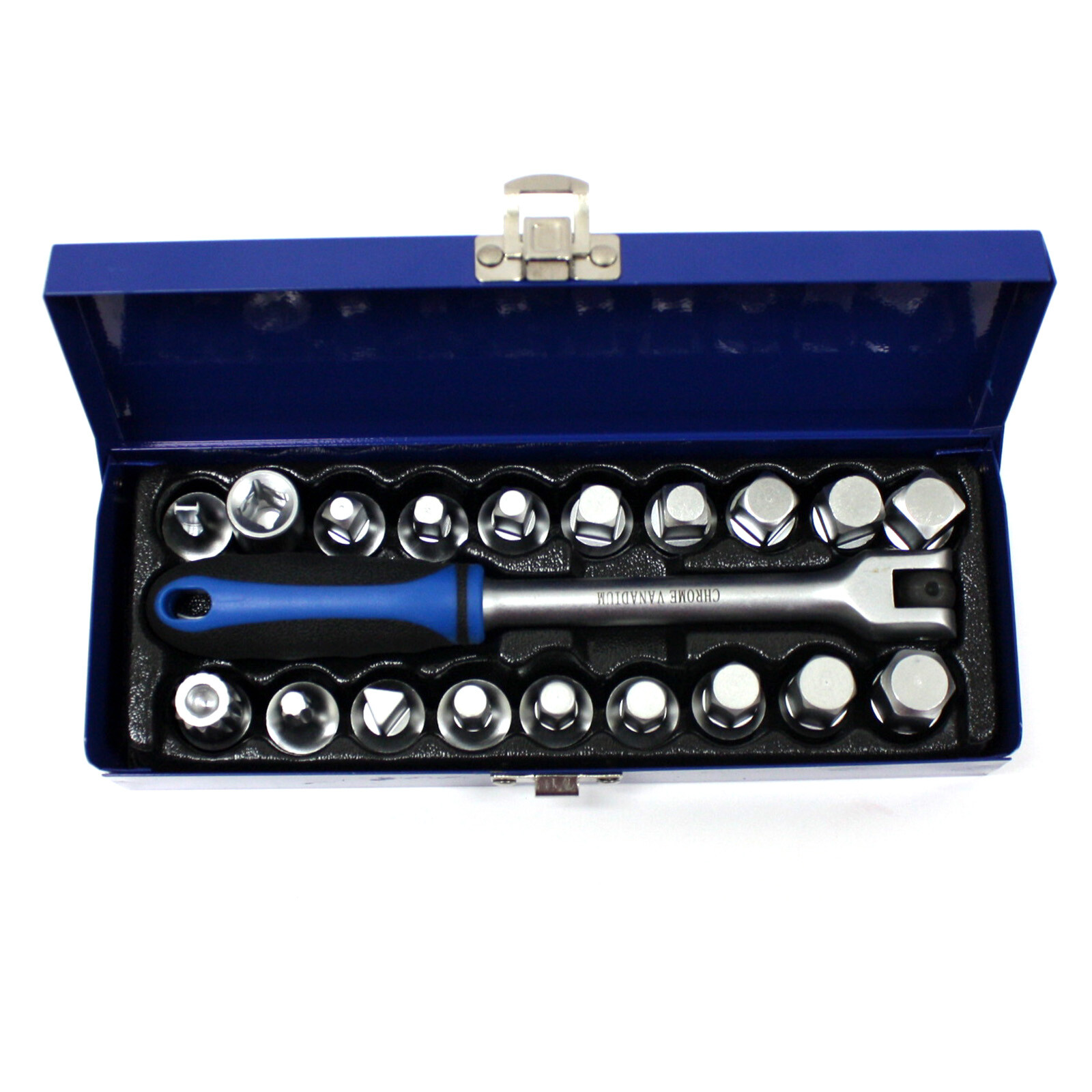20 pc 3/8″ Drive Oil Drain Sump Plug Key Set – Hex Square Triangle Torx Spline