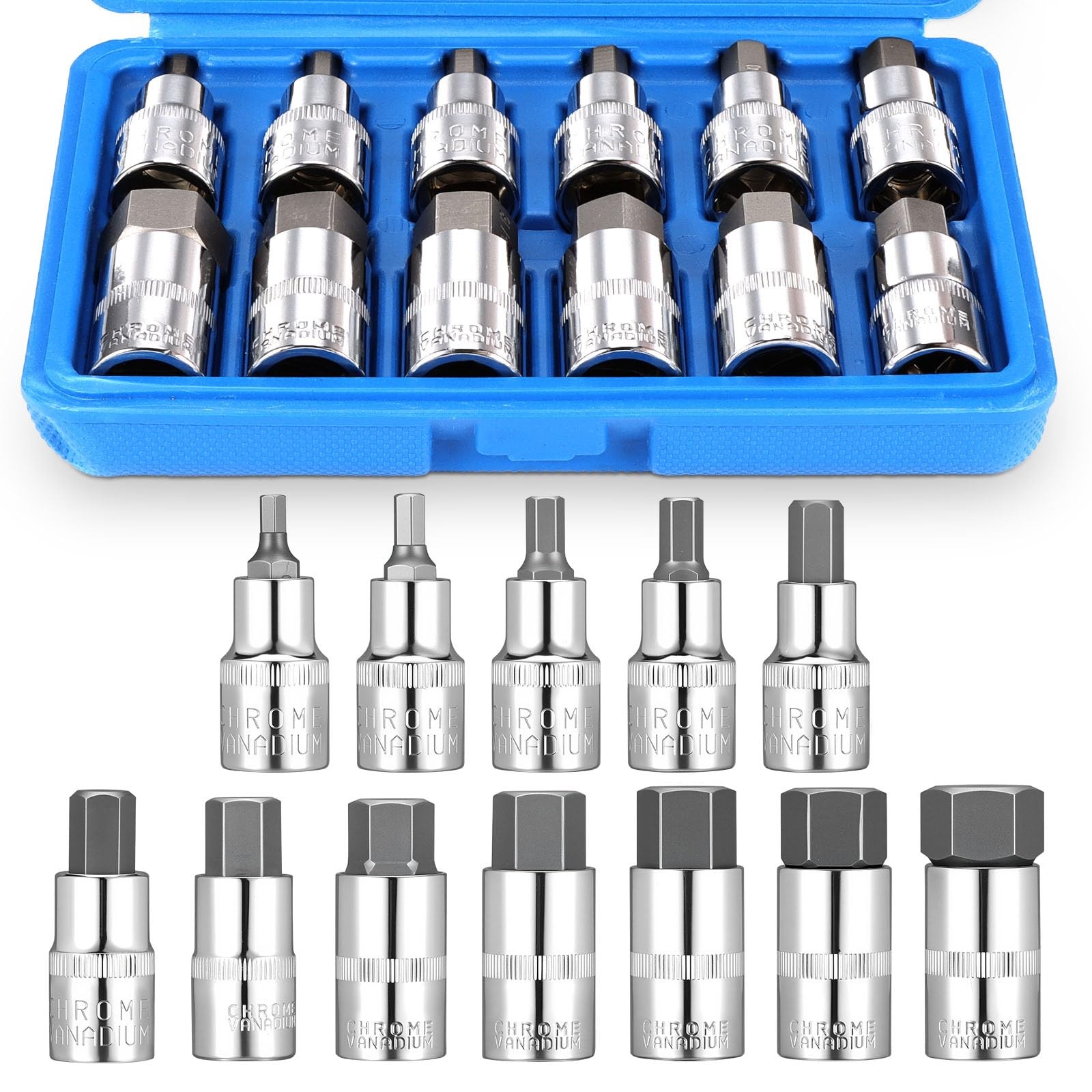 12PCS Metric Hex Bit Socket Set, Allen Socket Set 5-22mm (5, 6, 7, 8,