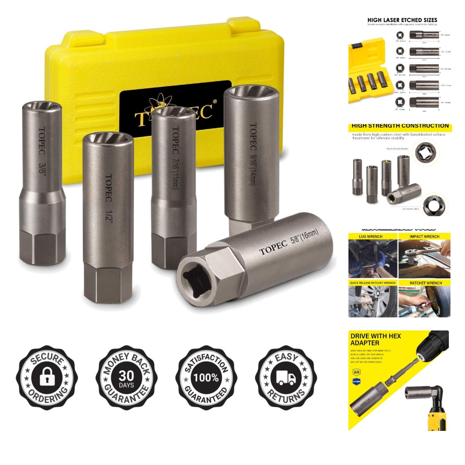 5-Piece Spiral Extractor Set in Chrome Molybdenum – Effortless Fastener Removal