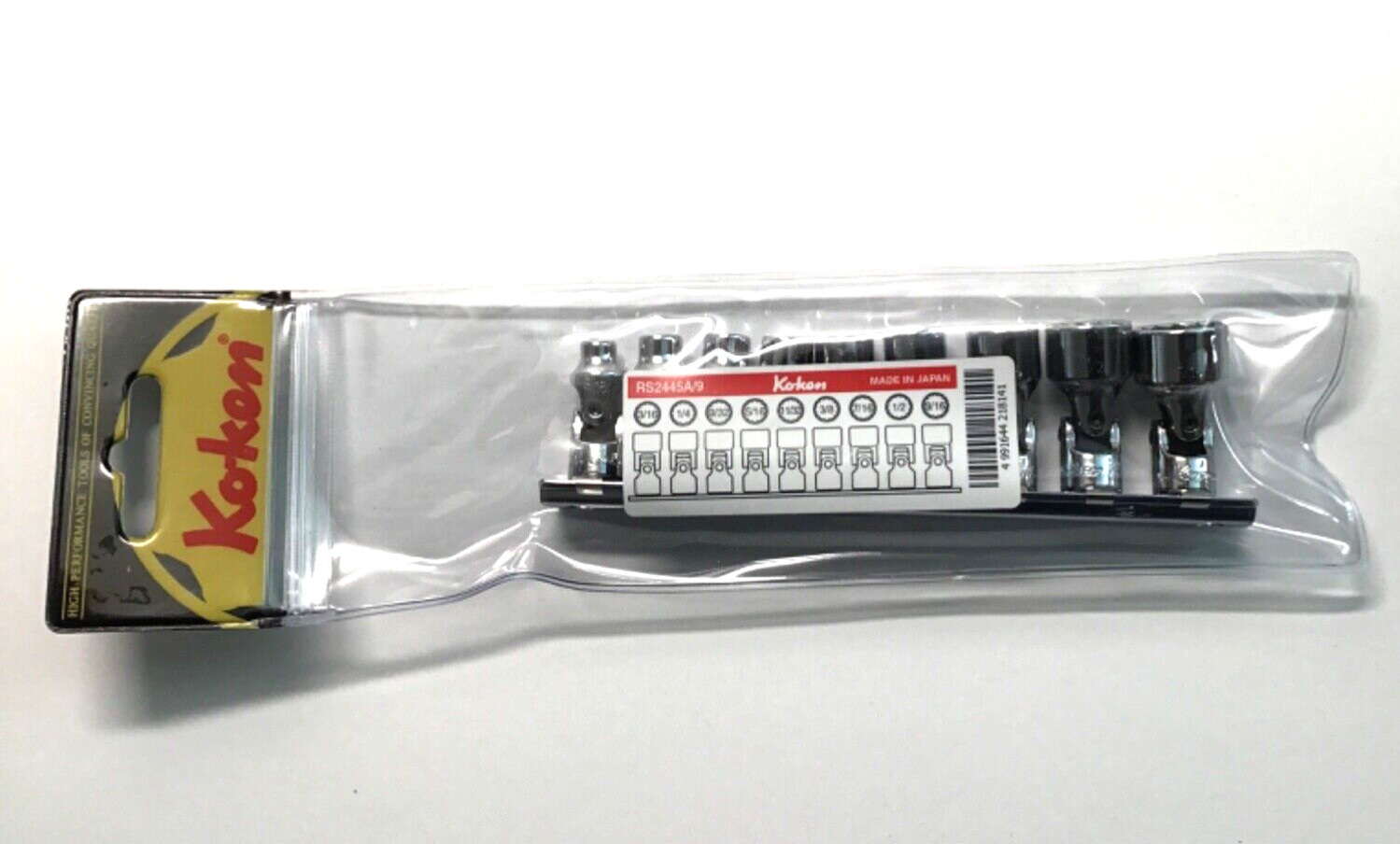 KOKEN #2445A/9 – 1/4″ SQ.DR. UNIVERSAL SOCKET SET 3-1/6-9/16 12 POINT 150MM 9PC