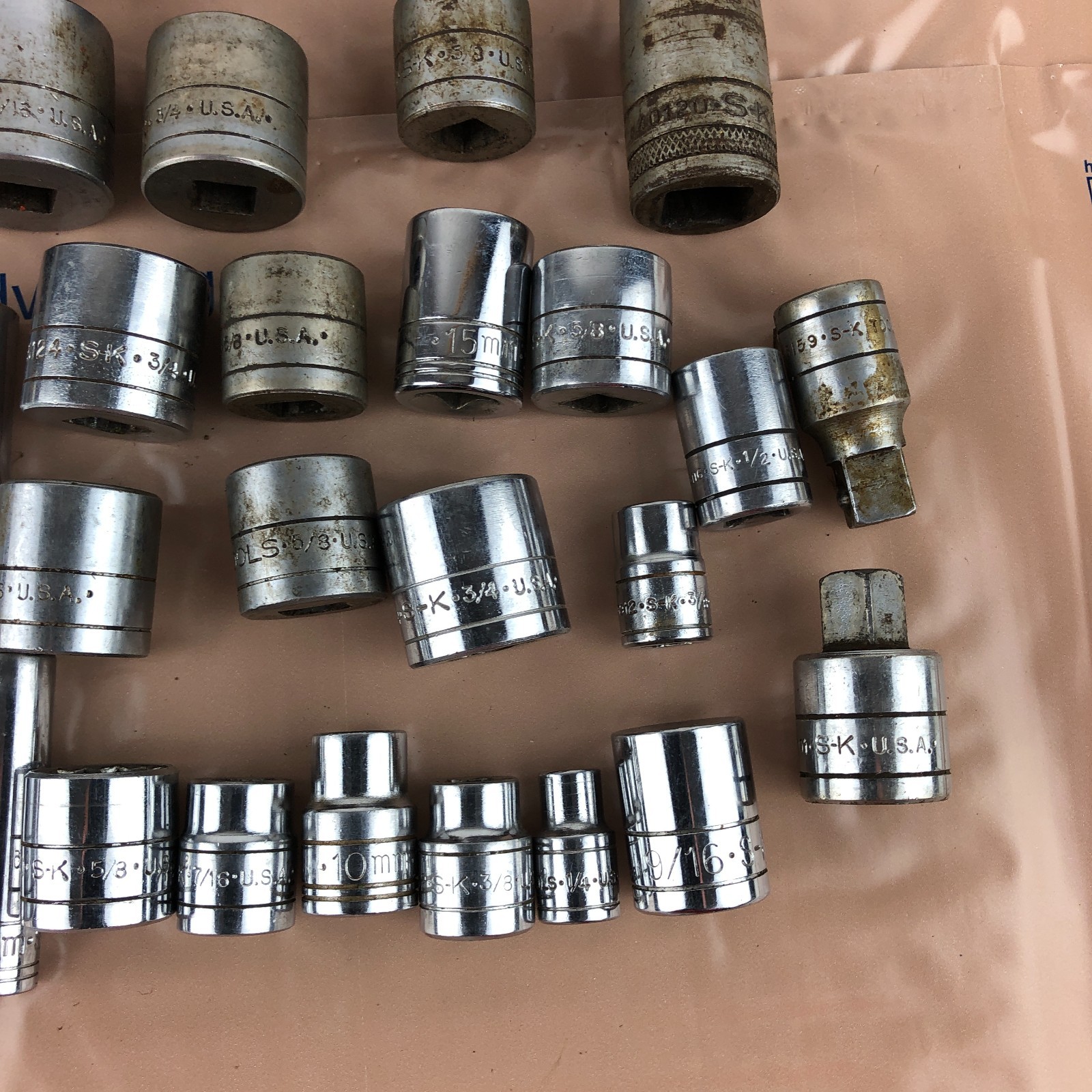 45 Pcs. SK Socket LOT 1/4″ 3/8″ 1/2″ Drive Shallow Deep SAE Metric Chrome USA