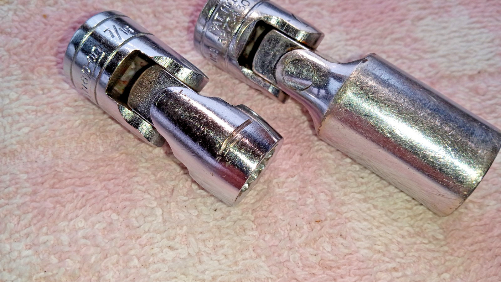 SNAP-ON SWIVEL SOCKETS PAIR 7/16 and 9/16 BOTH 3/8dr USED W WEAR SEE DESC snap