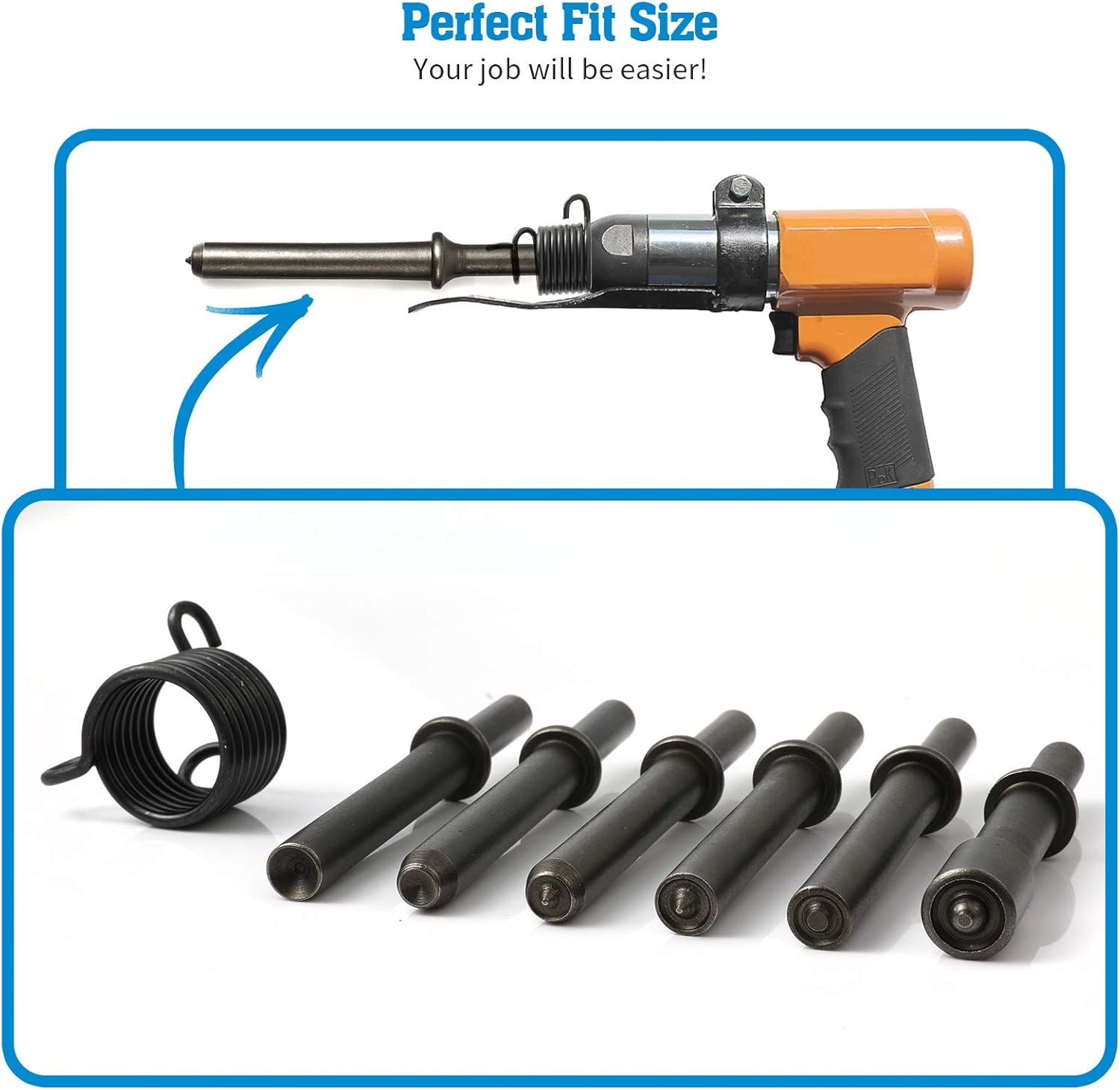 7 Pcs Great Heavy Duty Smoothing Pneumatic Air Rivet Hammer Tools Kit Black