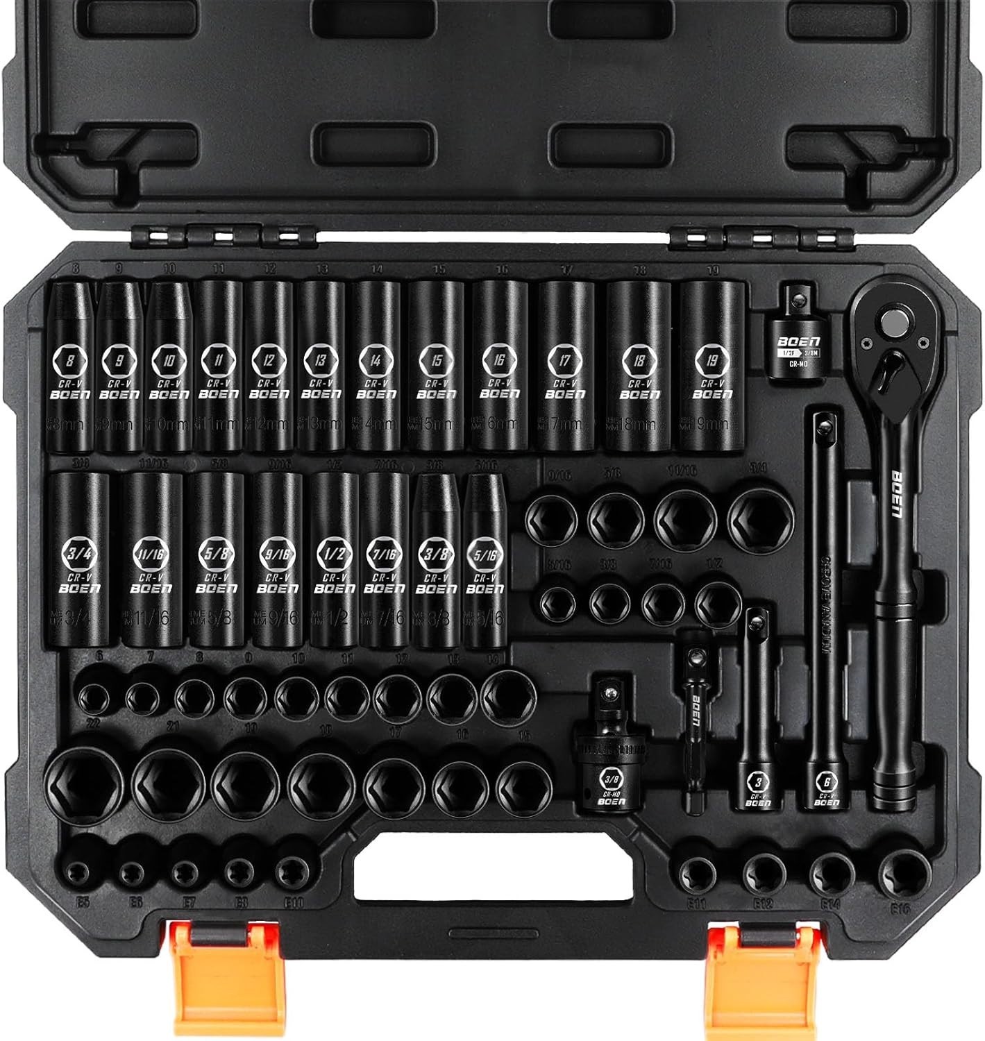 3/8″ Drive Impact Socket Set, 59-Piece Standard SAE 5/16 to 3/4 inch and Metr…