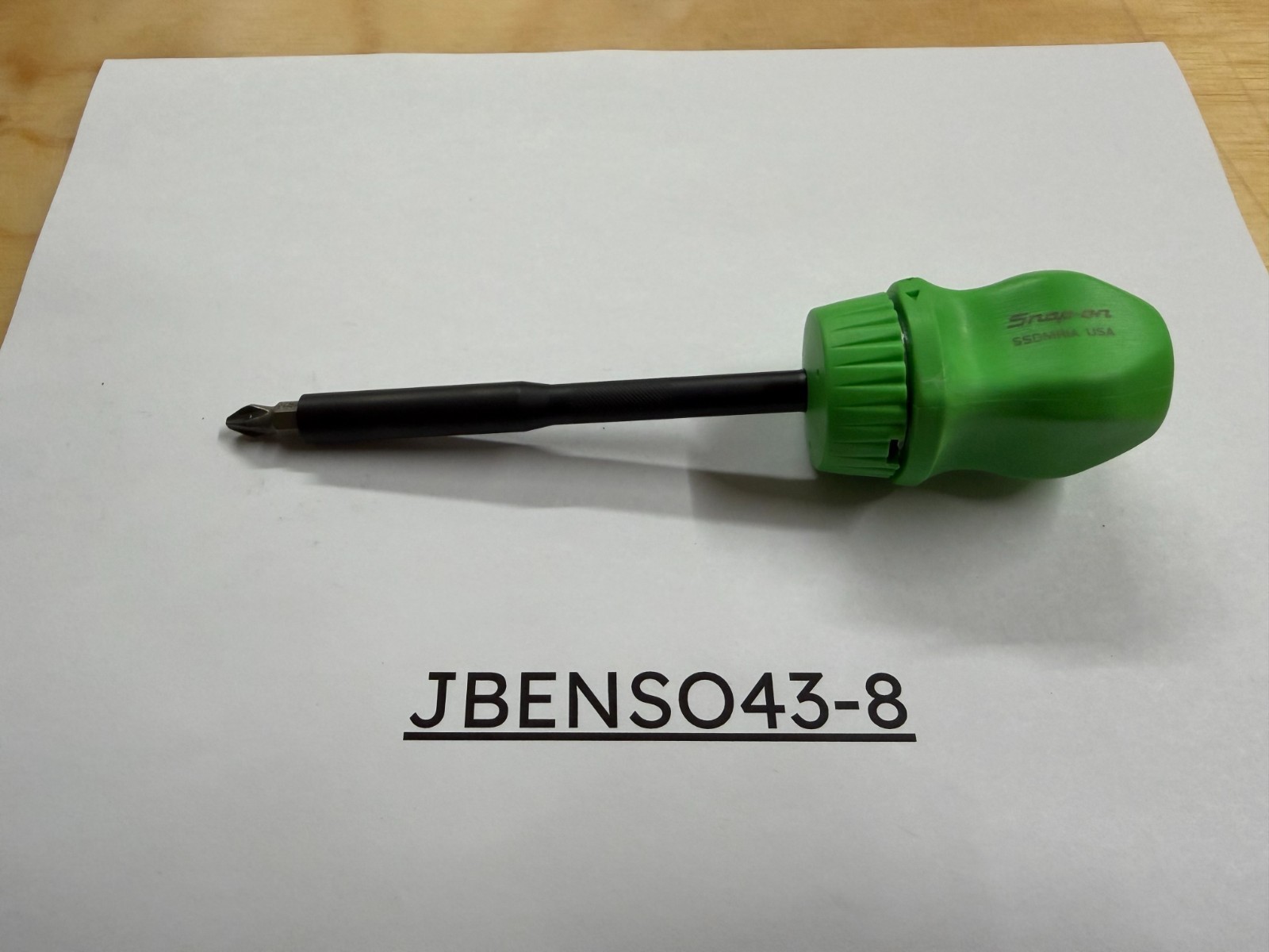 Snap-on Tools NEW RARE GREEN Stubby Hard Grip Long Shaft Ratcheting Screwdriver