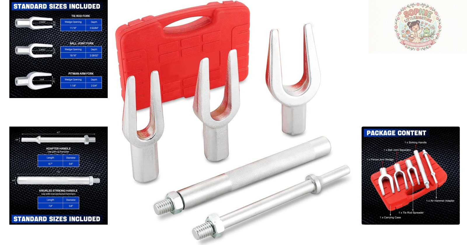 5-Piece Heavy Duty Ball Joint Separator Tool Set with Storage Case for Vehicles