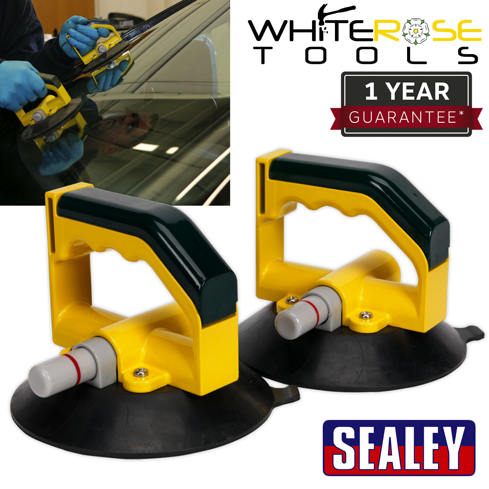 Sealey Vacuum Suction Cup 150mm Pair Windscreen Glass Metal Tiles 30kg