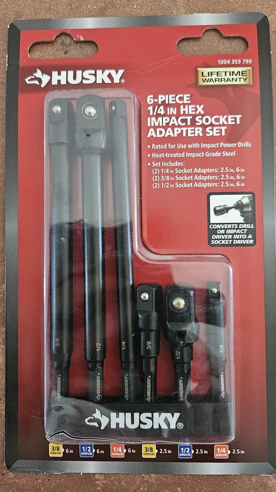 Husky 6 Piece 1/4″ Hex Impact Socket Adapter Set, HISKDRAPT6PC, NEW SEALED
